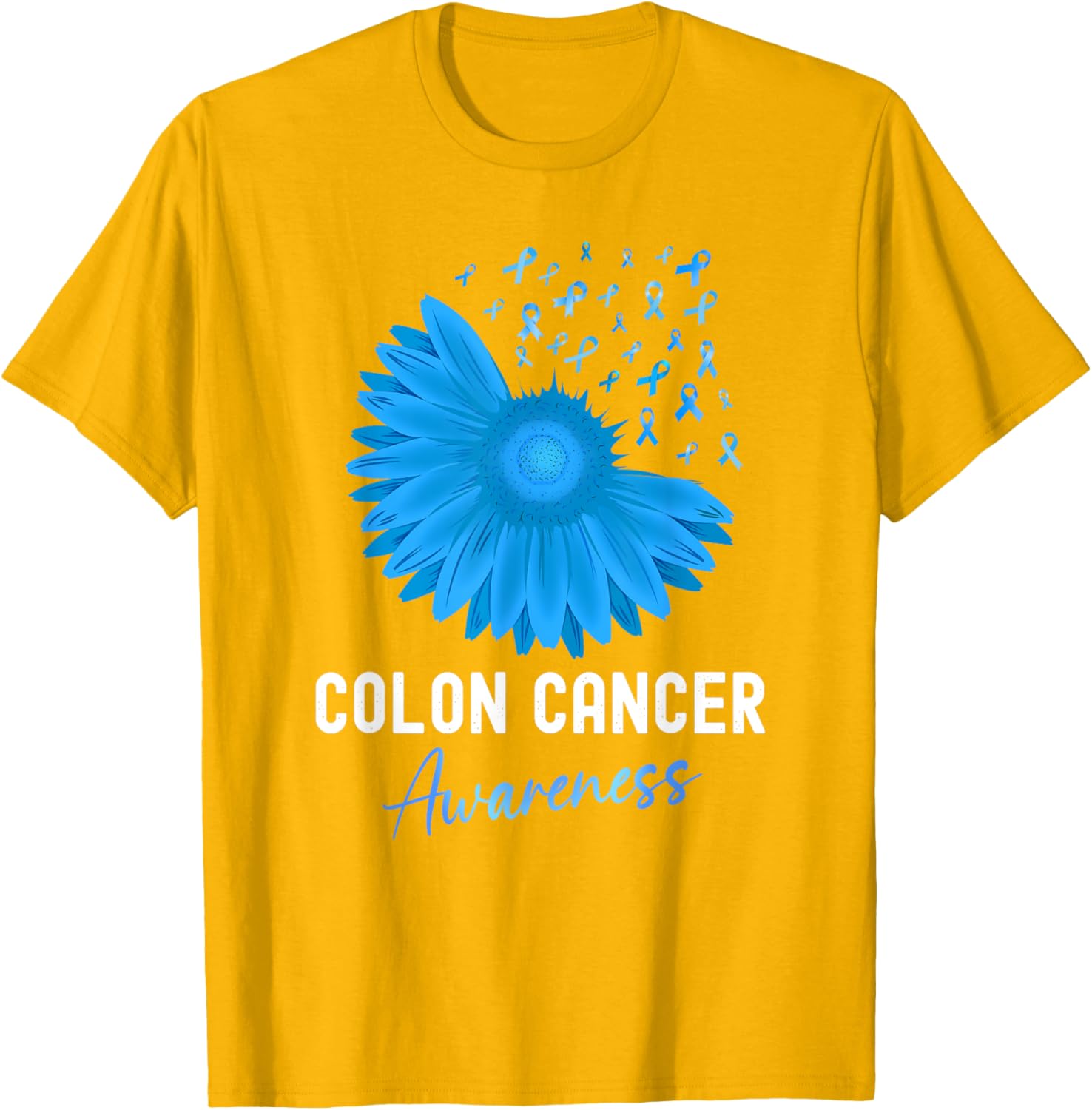 Colorectal Cancer Awareness Blue Ribbon Sunflower T-Shirt for Support - 12