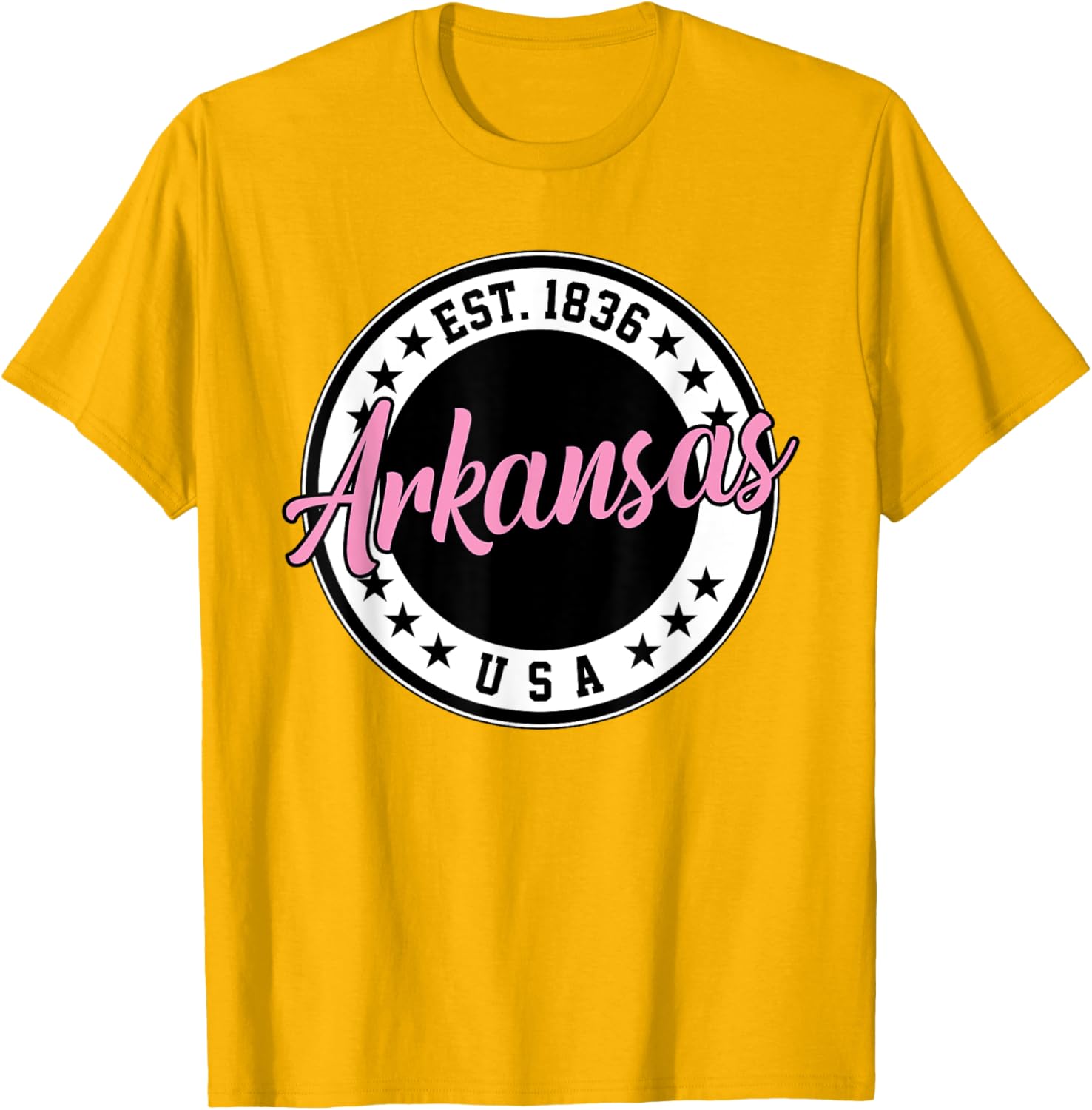 Arkansas Script Circle Pink Text T-Shirt for Stylish Comfort - 22