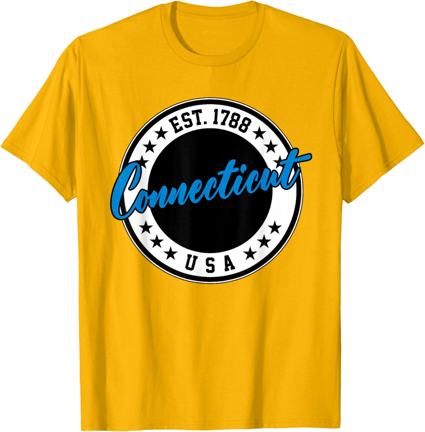 Connecticut USA Script Circle T-Shirt in Blue - Stylish Casual Wear - 16