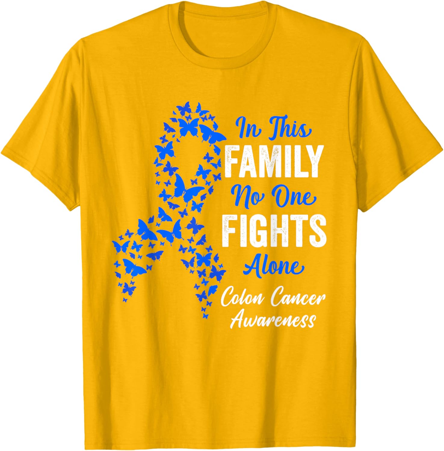 CRC Colon Cancer Awareness Blue Butterflies Family Support T-Shirt - 24