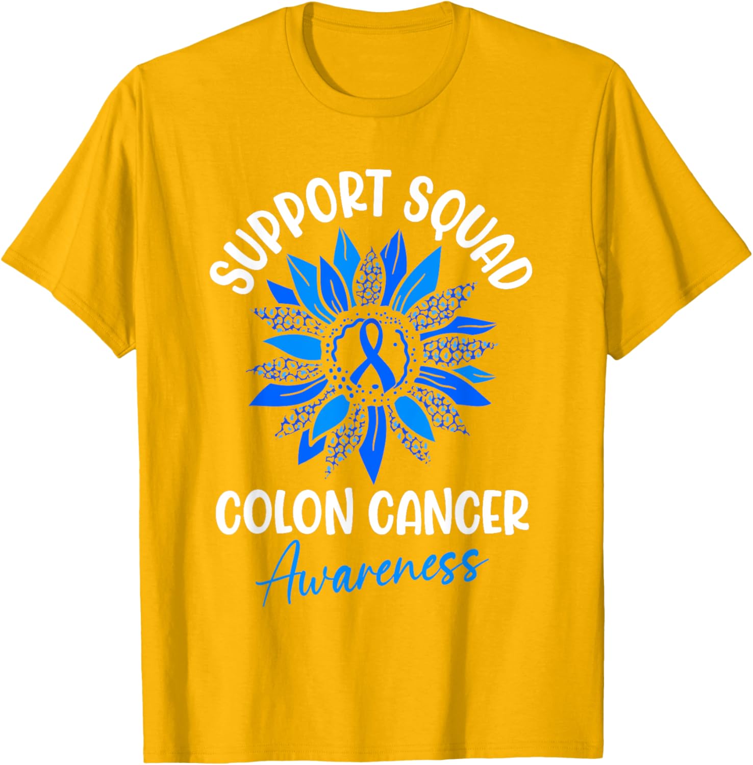Colorectal Cancer Awareness Blue Ribbon Sunflower T-Shirt for Supporters - 5