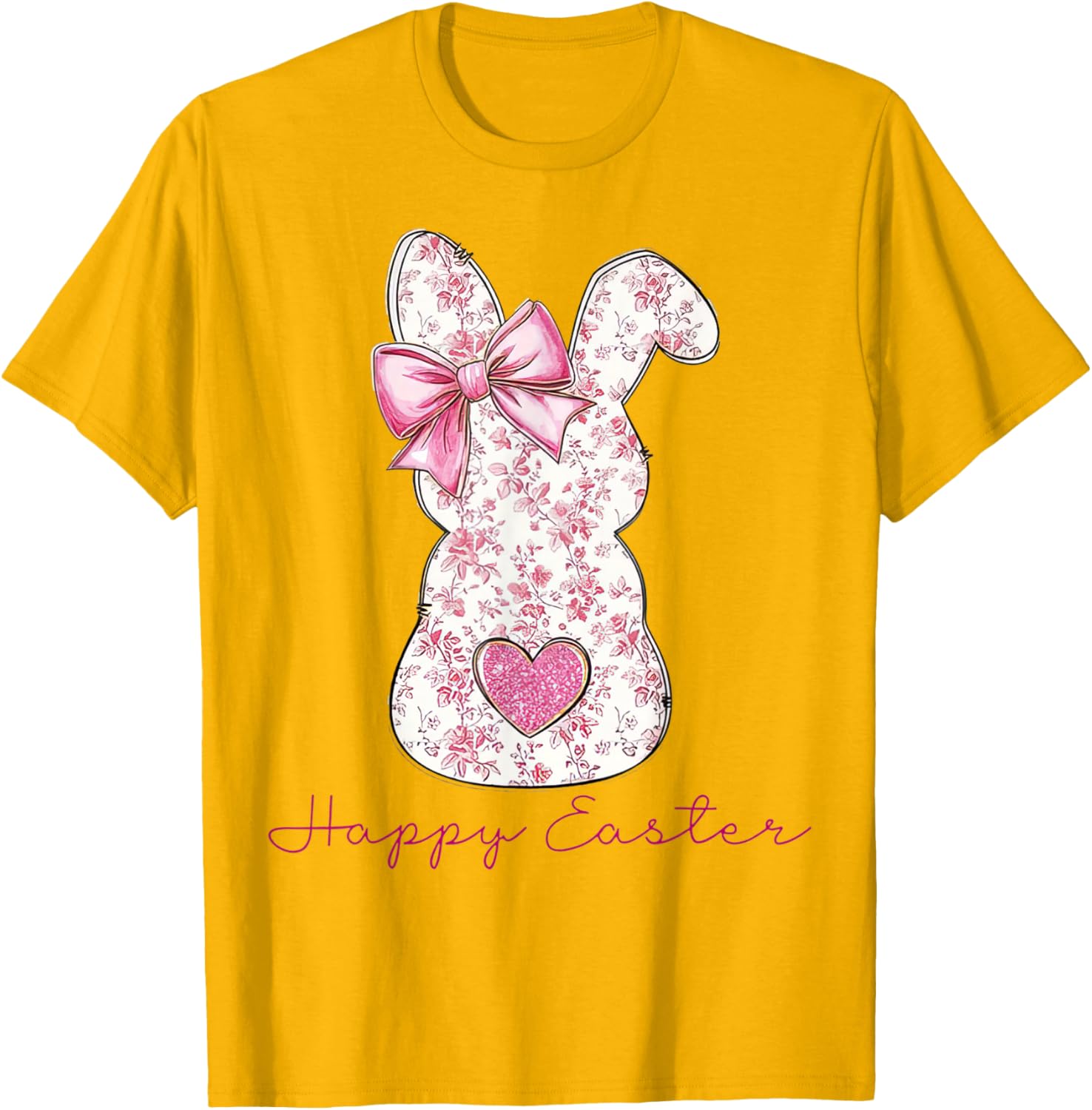 Happy Easter Pink Floral Bunny T-Shirt for Girls and Women - 20