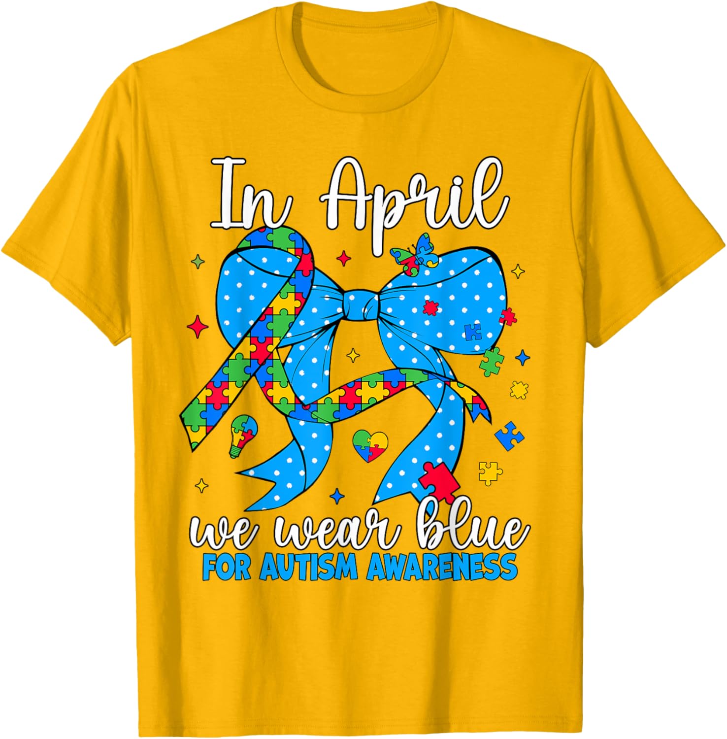 April Autism Awareness Blue Coquette Bow Puzzle T-Shirt for Support - 11
