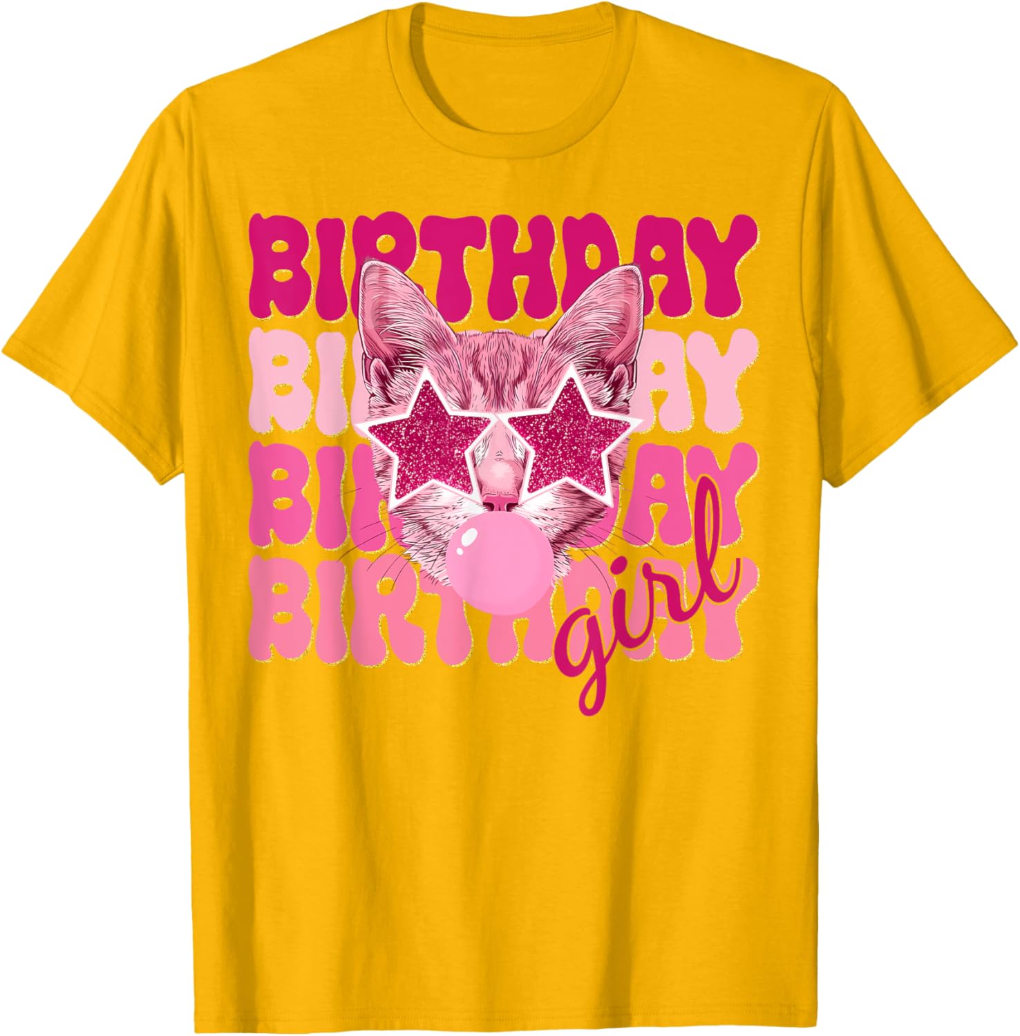 Birthday Girl Cat Bubble Blowing T-Shirt for Women Teens and Kids - 7