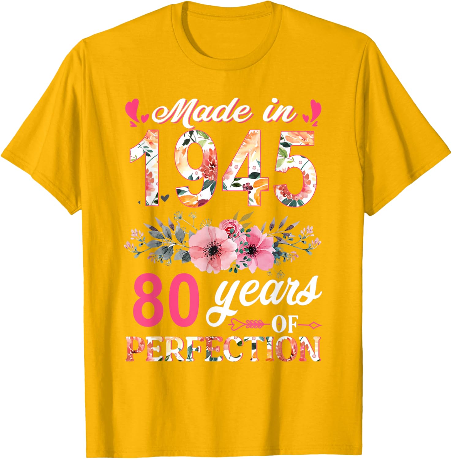 80th Birthday Gifts for Women - Made In 1945 Floral T-Shirt - 2