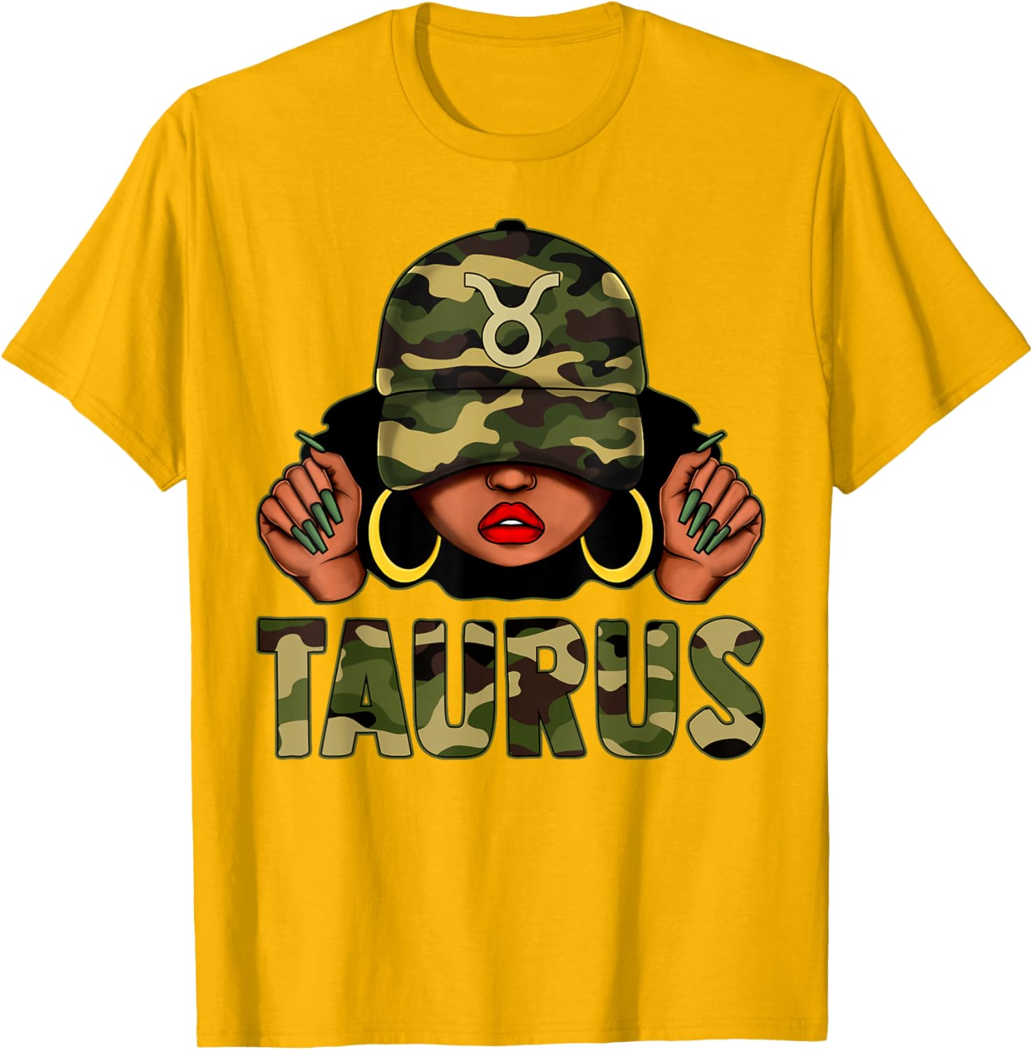 Taurus Queen Black Woman Camo Afro Girl Zodiac T-Shirt for Stylish Women - 17