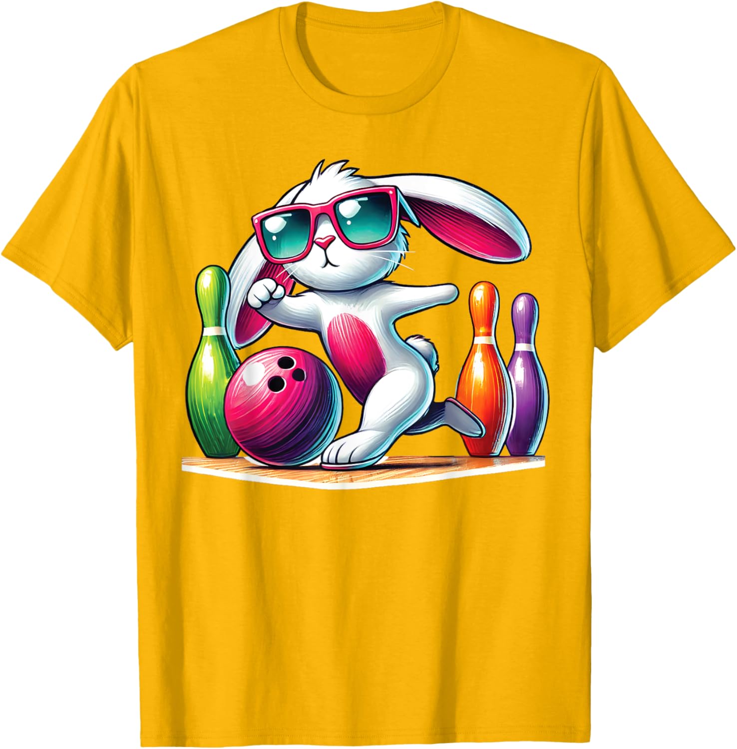 Bunny Ear Easter Bowling T-Shirt for Fun Egg Hunt Celebrations - 11