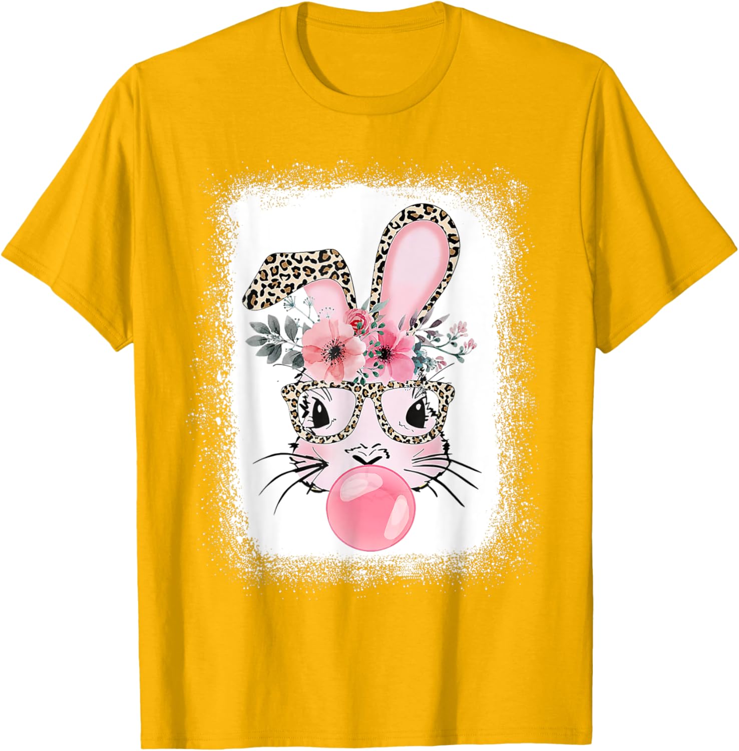 Cute Bleached Bunny Blowing Bubble Gum T-Shirt for Easter Celebrations - 26