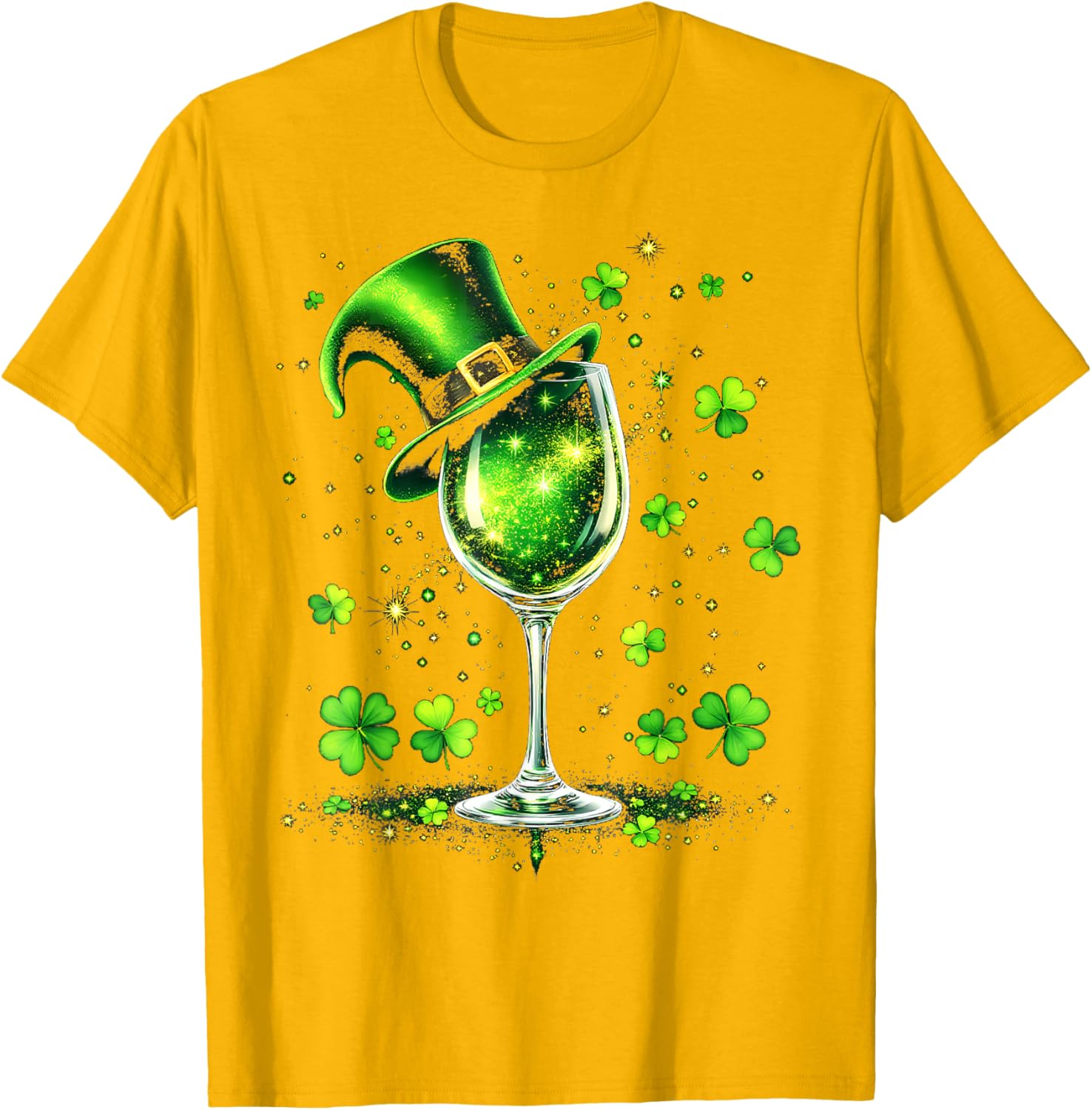 St Patricks Day Shamrock Wine Glass and Leprechaun Hat T-Shirt - 21