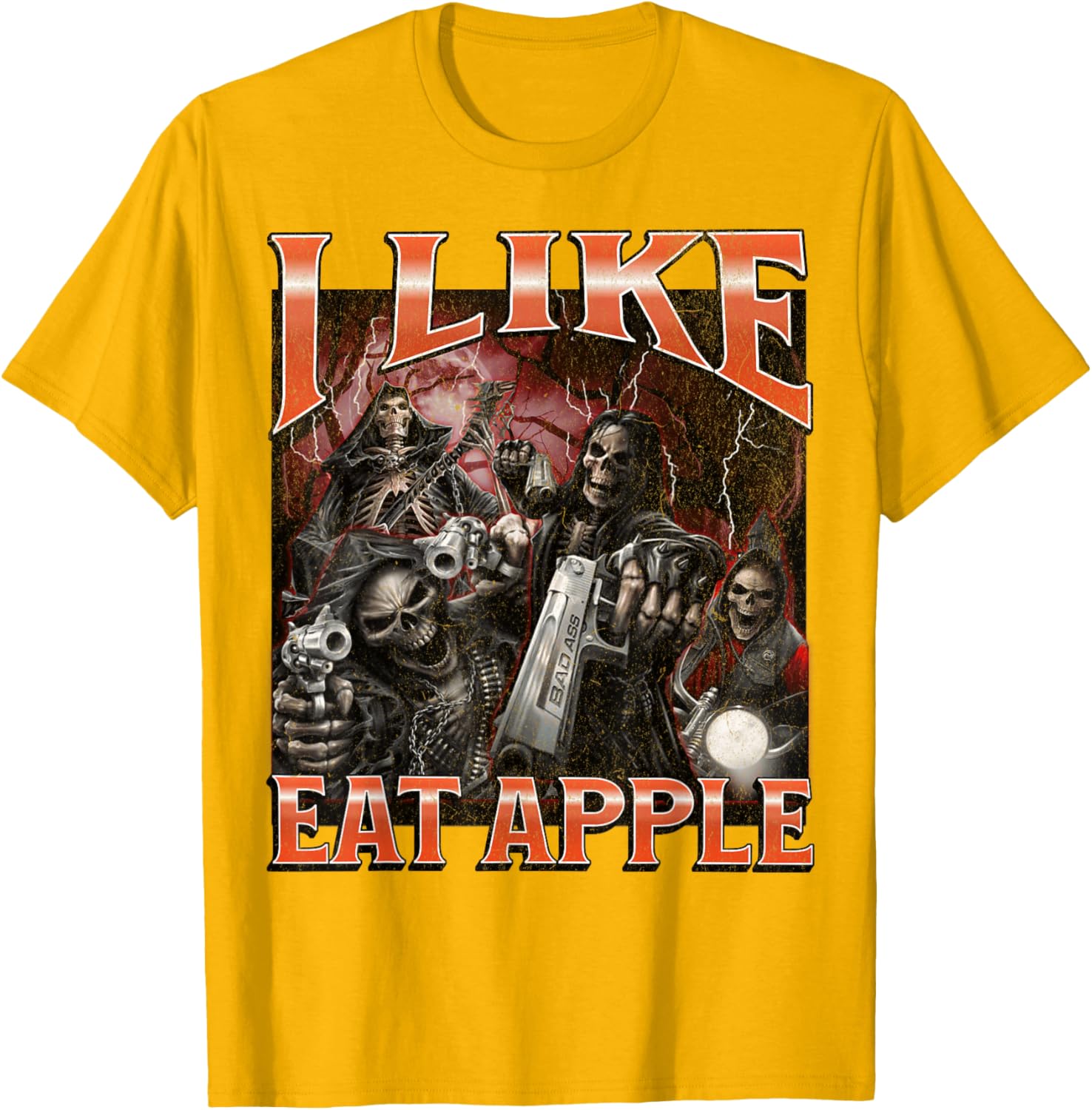 Funny I Like Eat Apple Skeleton Meme Graphic T-Shirt for Casual Wear - 18