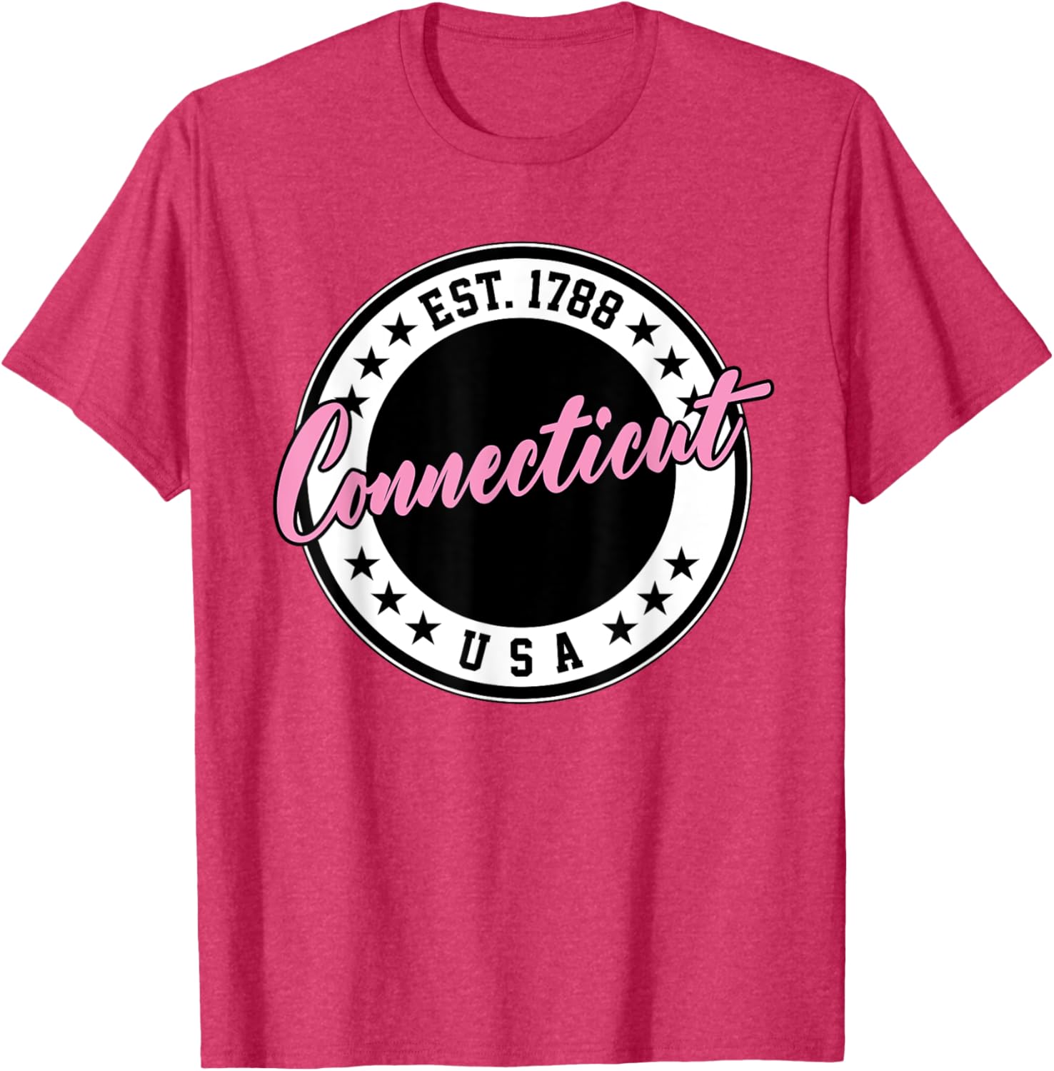 Connecticut Script Circle Pink Text T-Shirt for Casual Style and Comfort - 5