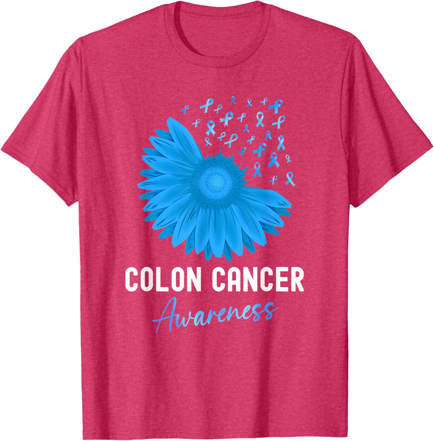 Colorectal Cancer Awareness Blue Ribbon Sunflower T-Shirt for Support - 8