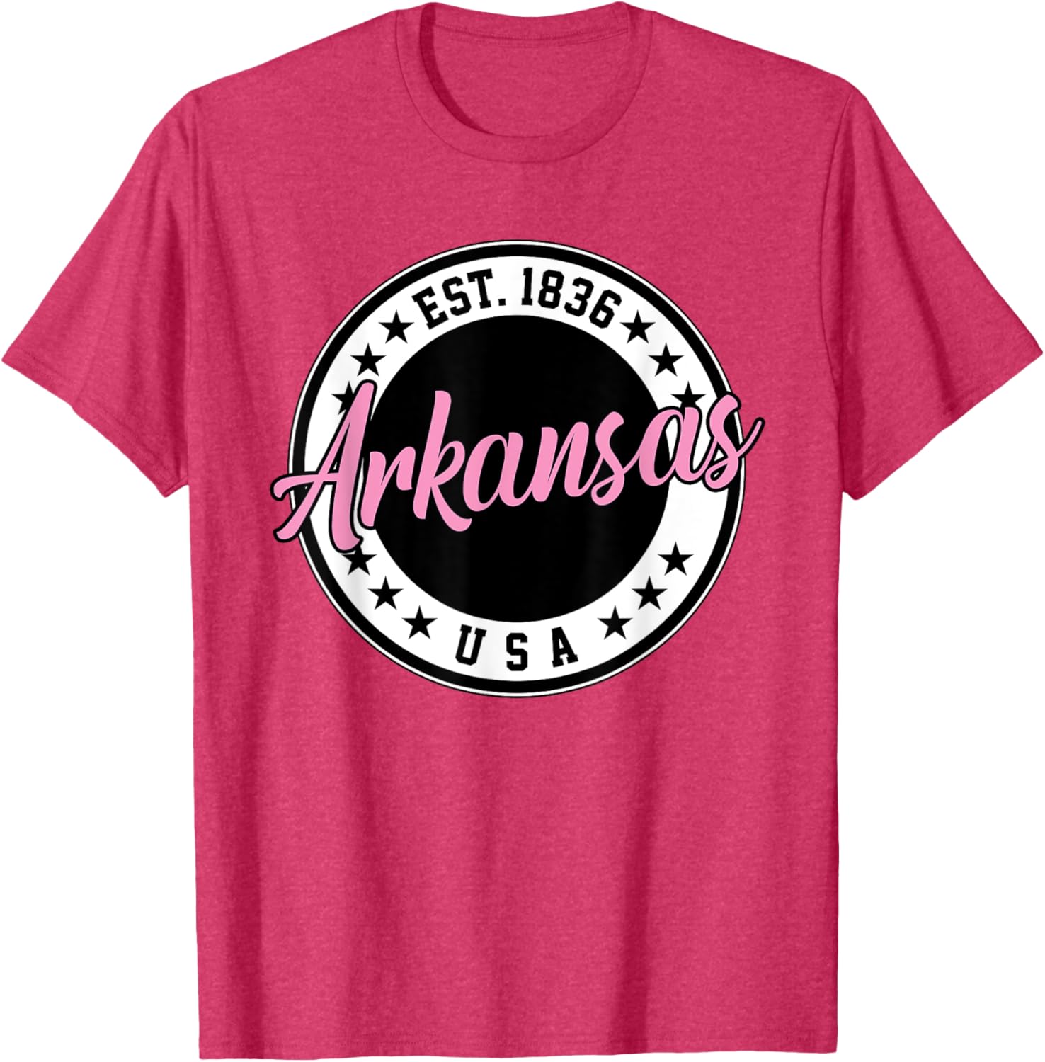 Arkansas Script Circle Pink Text T-Shirt for Stylish Comfort - 19