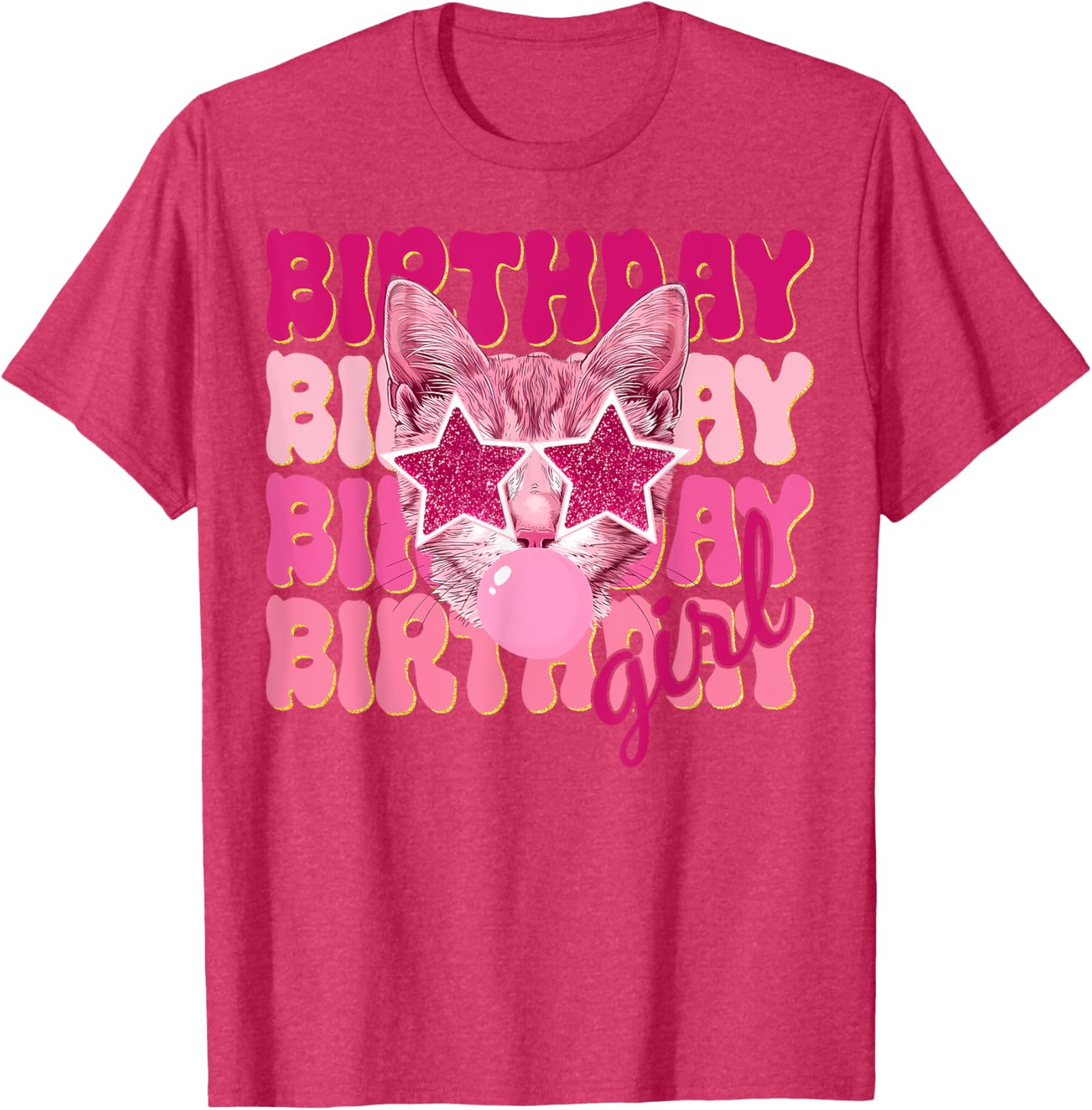 Birthday Girl Cat Bubble Blowing T-Shirt for Women Teens and Kids - 10