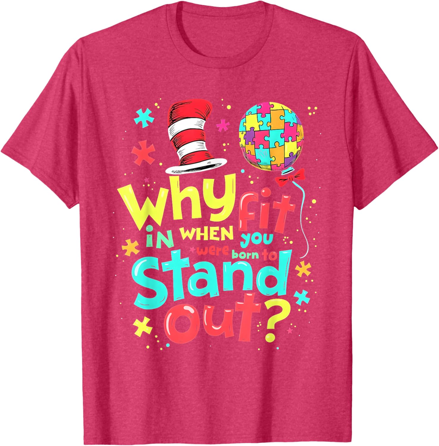 Autism Awareness Cool Cat in the Hat T-Shirt for Doctors and Teachers - 24