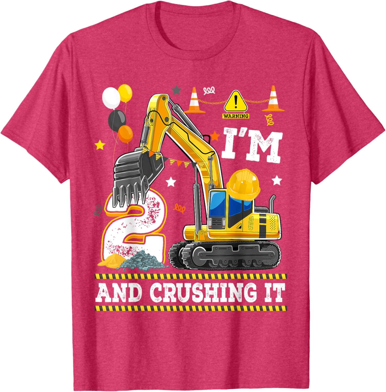 Adorable 2nd Birthday Excavator Digger Builder T-Shirt for Kids - 12