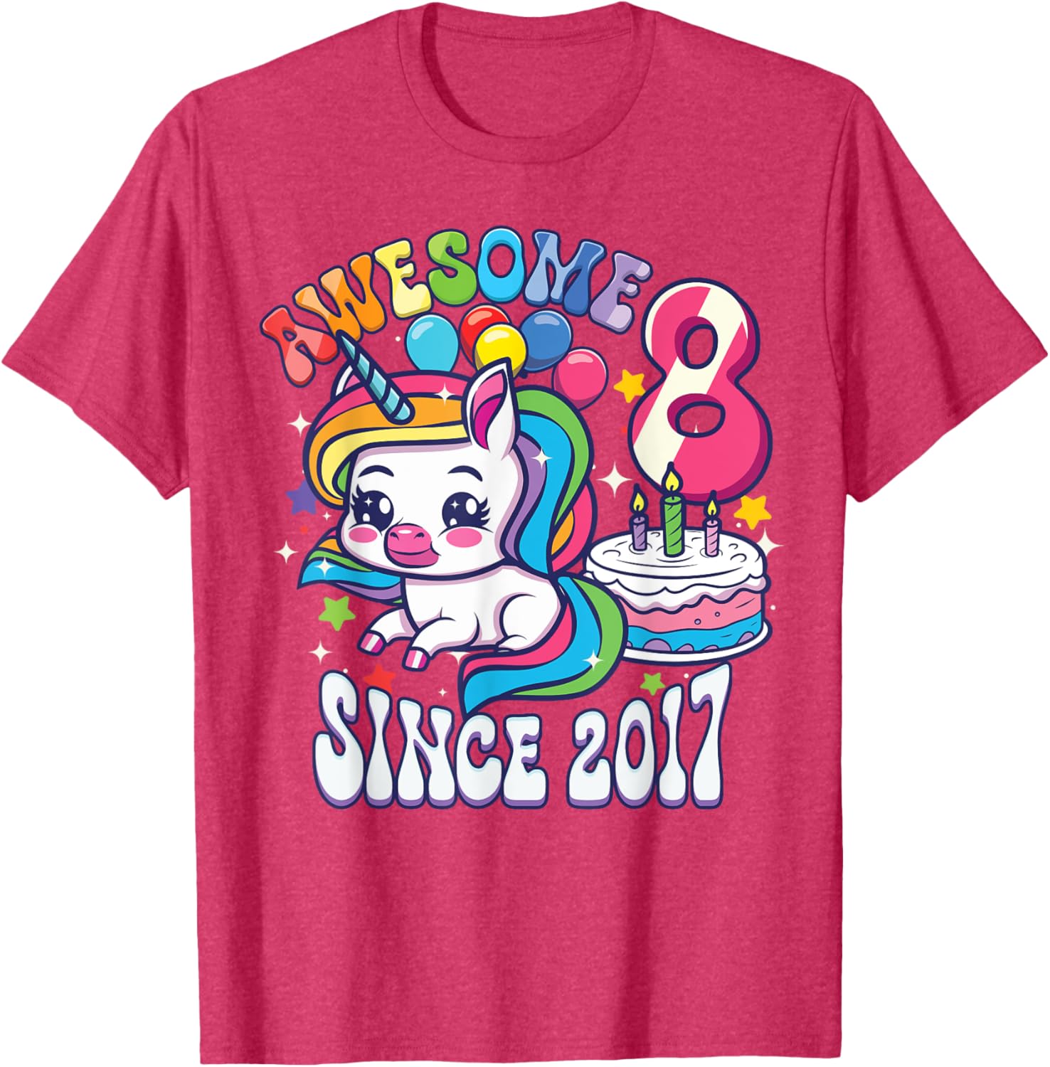 8th Birthday Unicorn T-Shirt Awesome Since 2017 Perfect Gift for Girls - 7