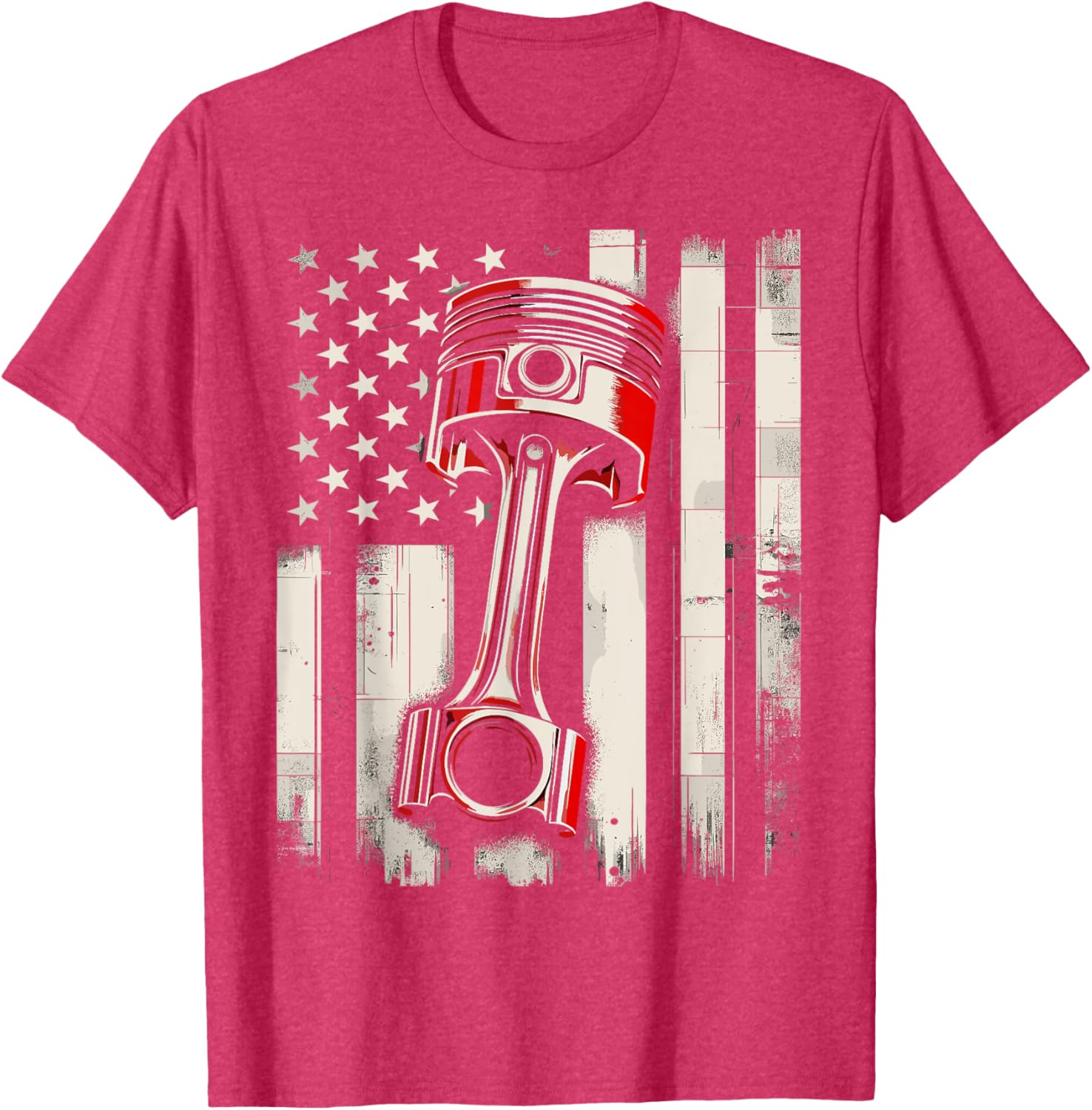 Vintage American Flag Piston Car Mechanic T-Shirt for Auto Enthusiasts - 9