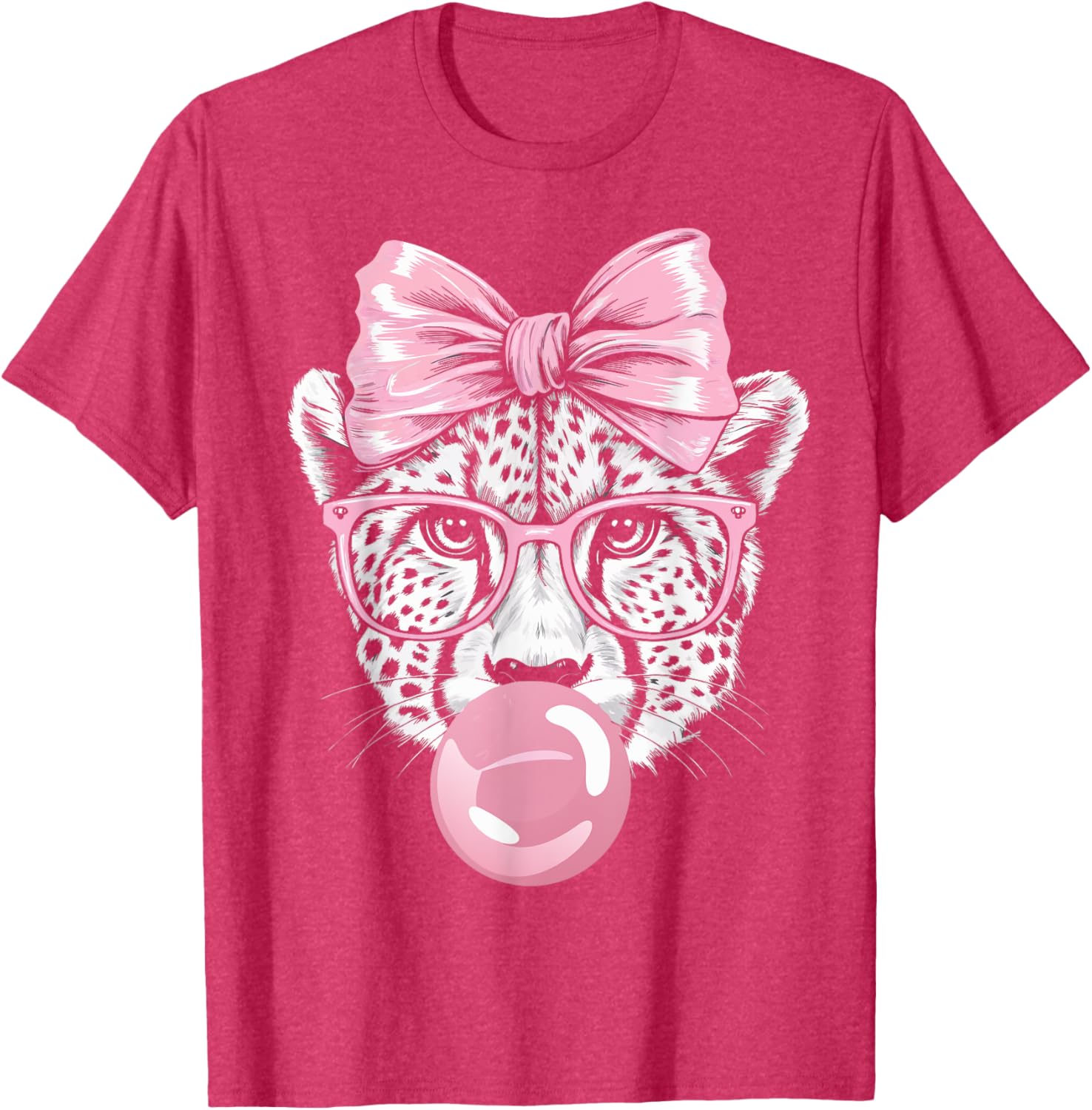 Cheetah With Glasses Blowing Pink Bubble Gum T-Shirt for Fun Fashion - 5