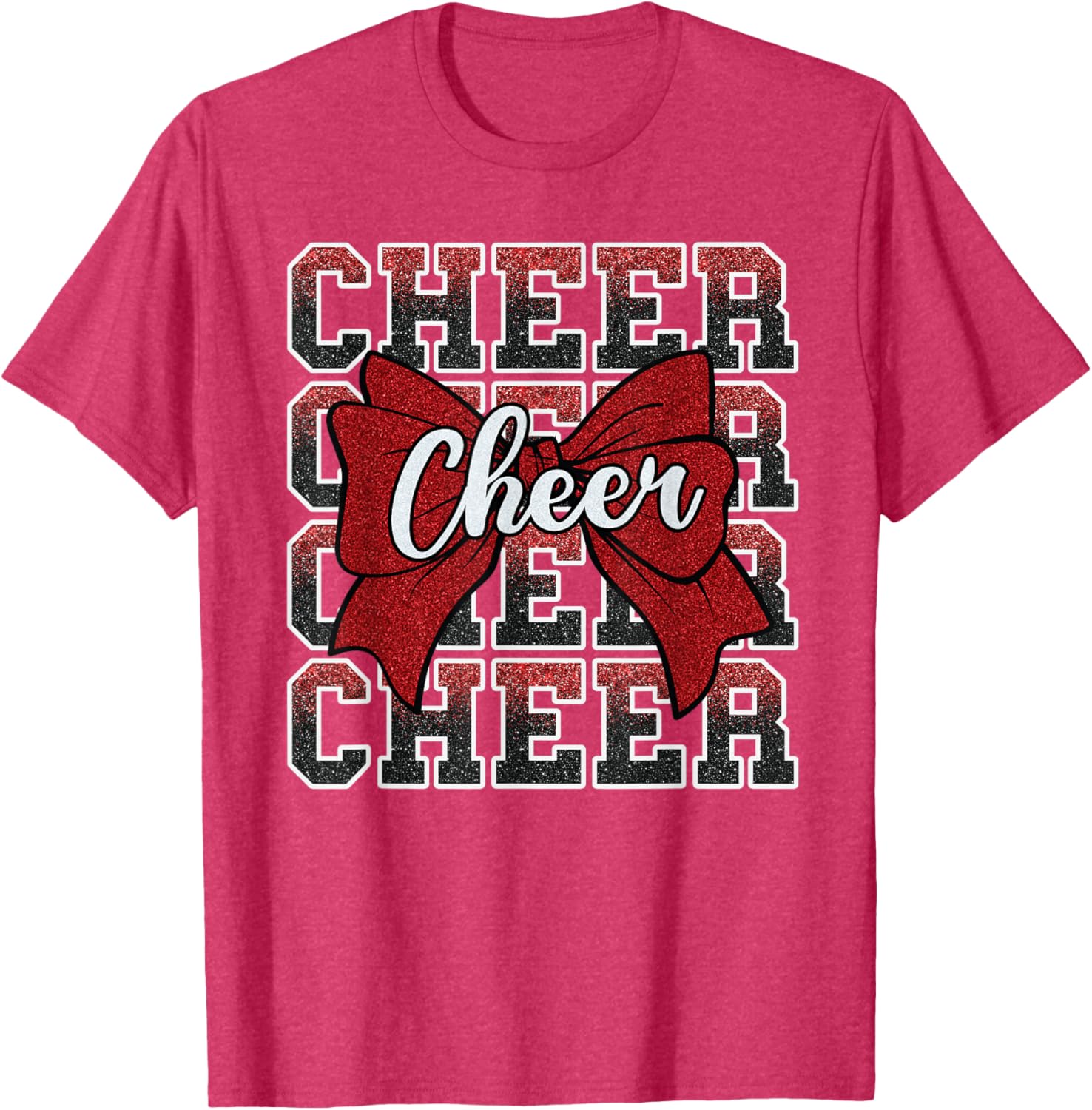 Coquette Cheer Bow Funny Sport Cheerleader Red T-Shirt for Cheer Fans - 4