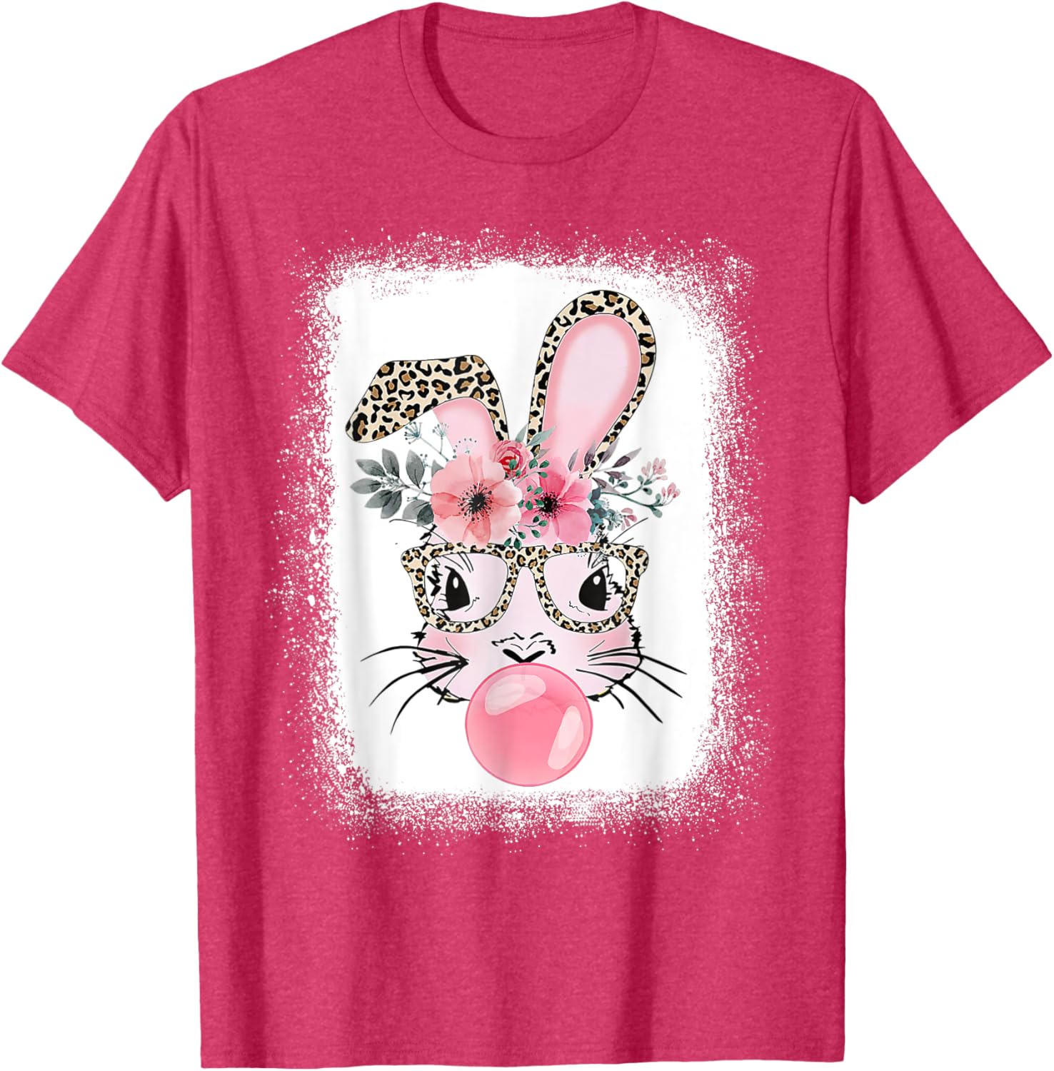 Cute Bleached Bunny Blowing Bubble Gum T-Shirt for Easter Celebrations - 3