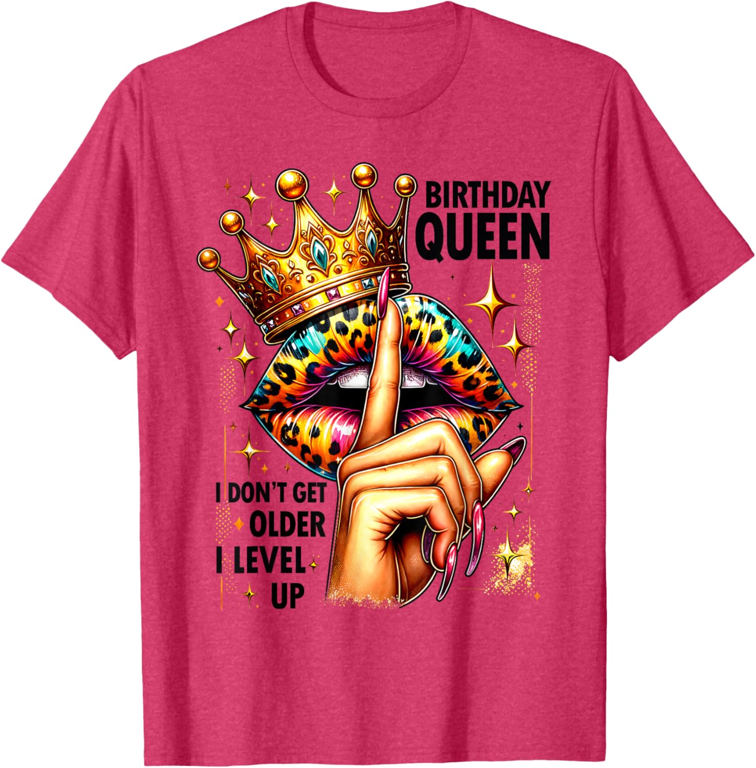 Crown Lips Birthday T-Shirt: Level Up Queen Party Style for Her - 10