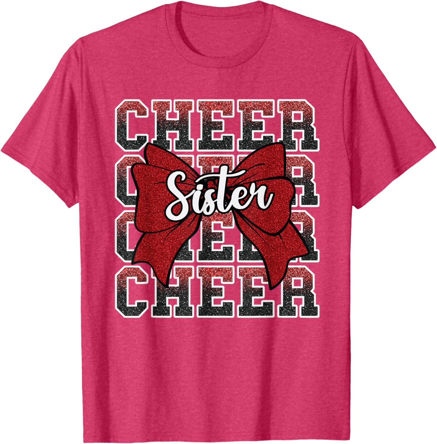 Coquette Cheer Sister Bow Red T-Shirt for Sport Cheerleaders - 22