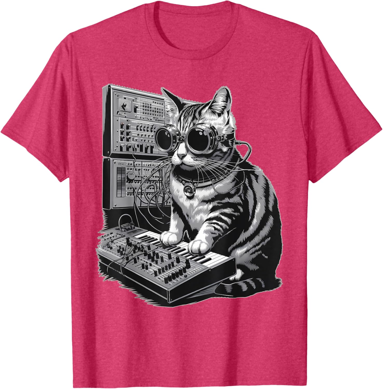 Steampunk Cat Playing Synthesizer Techno Music T-Shirt for Cat Lovers - 10