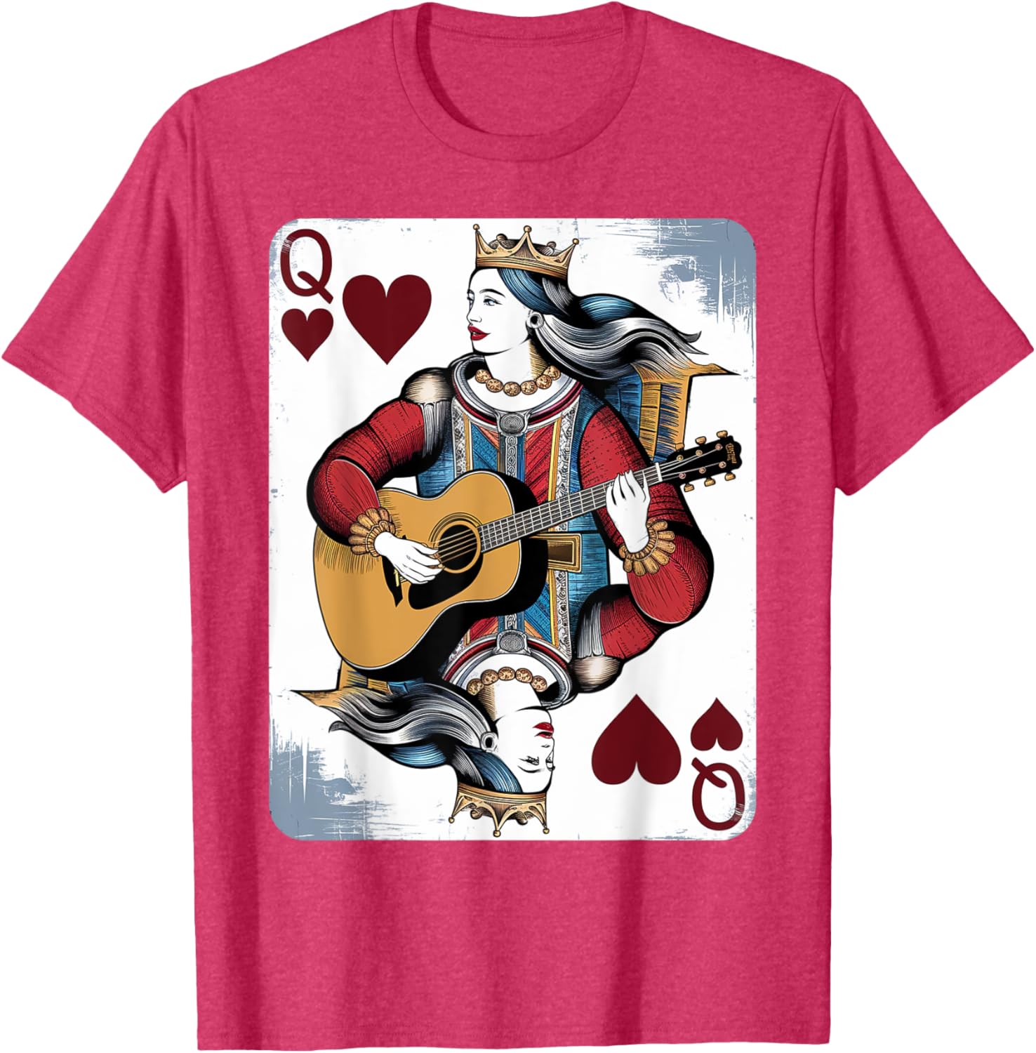 Vintage Queen of Hearts Guitarist T-Shirt for Music and Card Game Lovers - 6