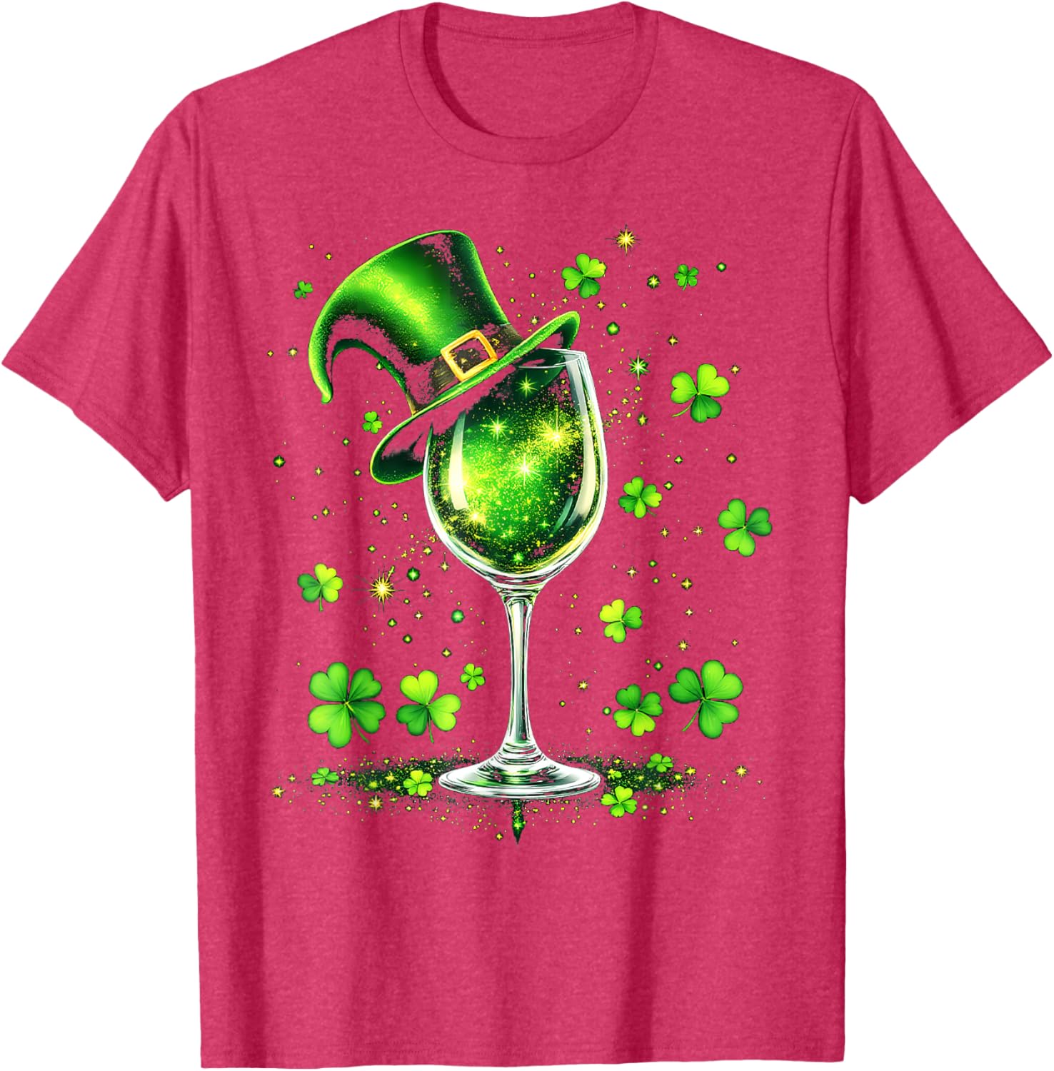 St Patricks Day Shamrock Wine Glass and Leprechaun Hat T-Shirt - 20