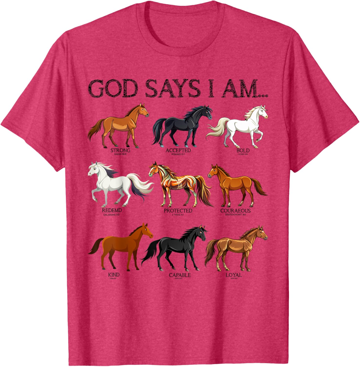 Cute Christian Teen Girl T-Shirt with Jesus and Horses Love Design - 13