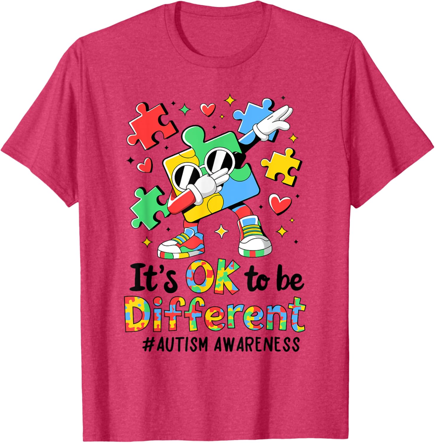Autism Awareness Dabbing Puzzle Piece T-Shirt It's Okay To Be Different - 4