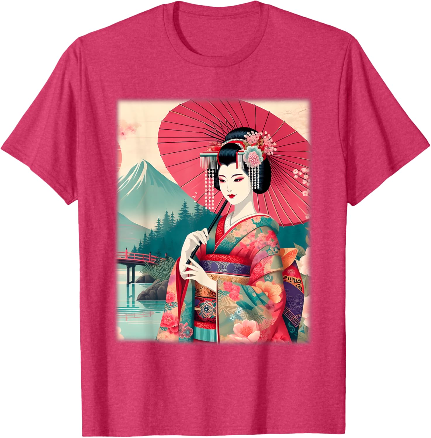 Traditional Japanese Geisha Women's T-Shirt with Hanami Woodblock Art - 13