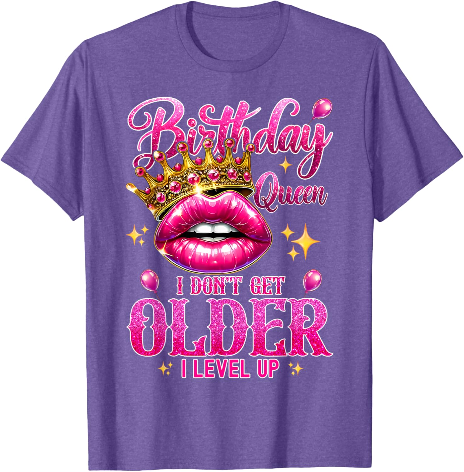 Birthday Queen Level Up Lip Balloon T-Shirt for Fun Celebrations - 1