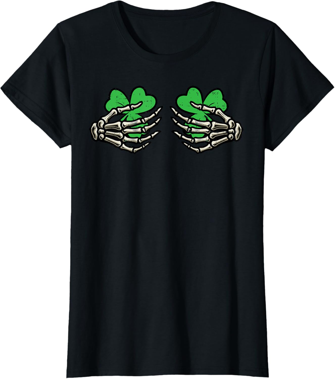 St Patricks Day Skeleton Hand Clover T-Shirt for Women - Fun Saint Patty's Style - 19