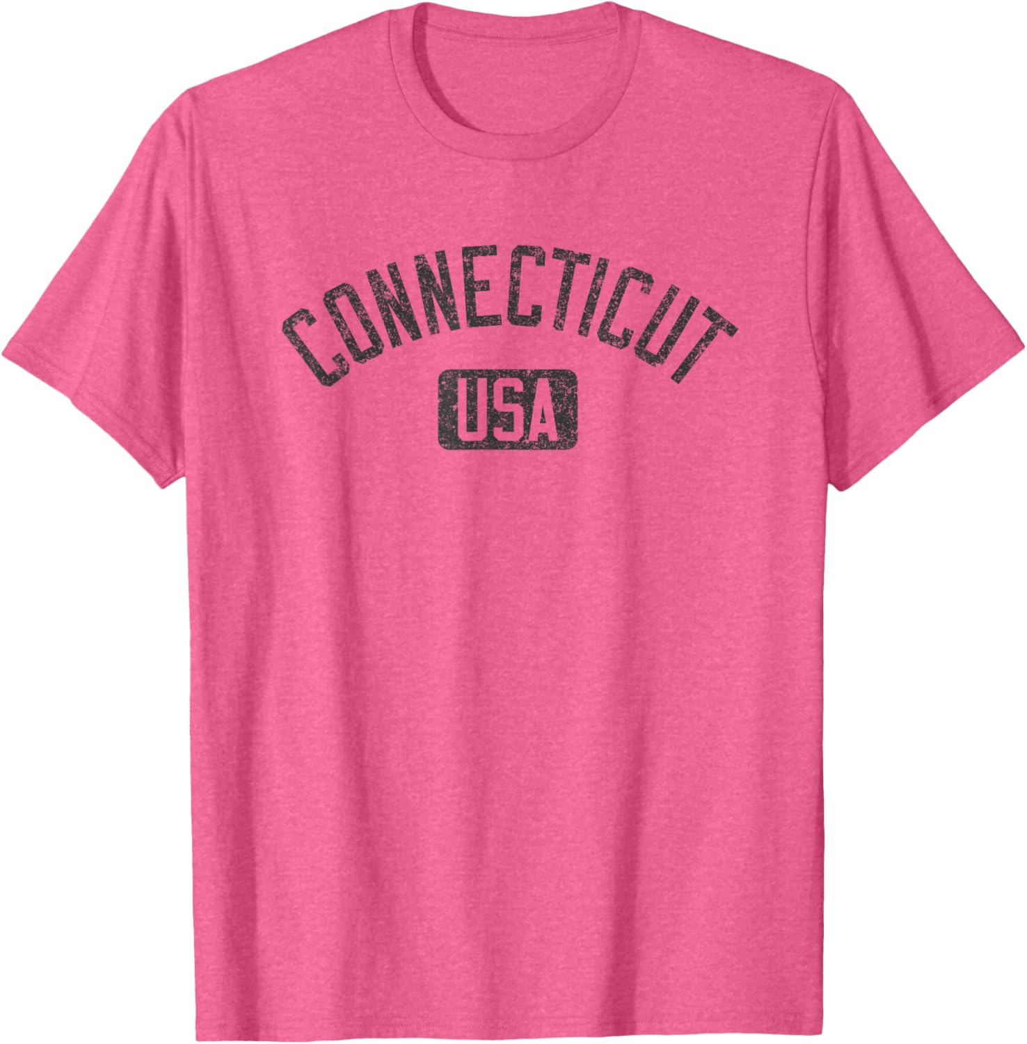 Connecticut Arched Text Distressed Black Print T-Shirt for Casual Style - 14