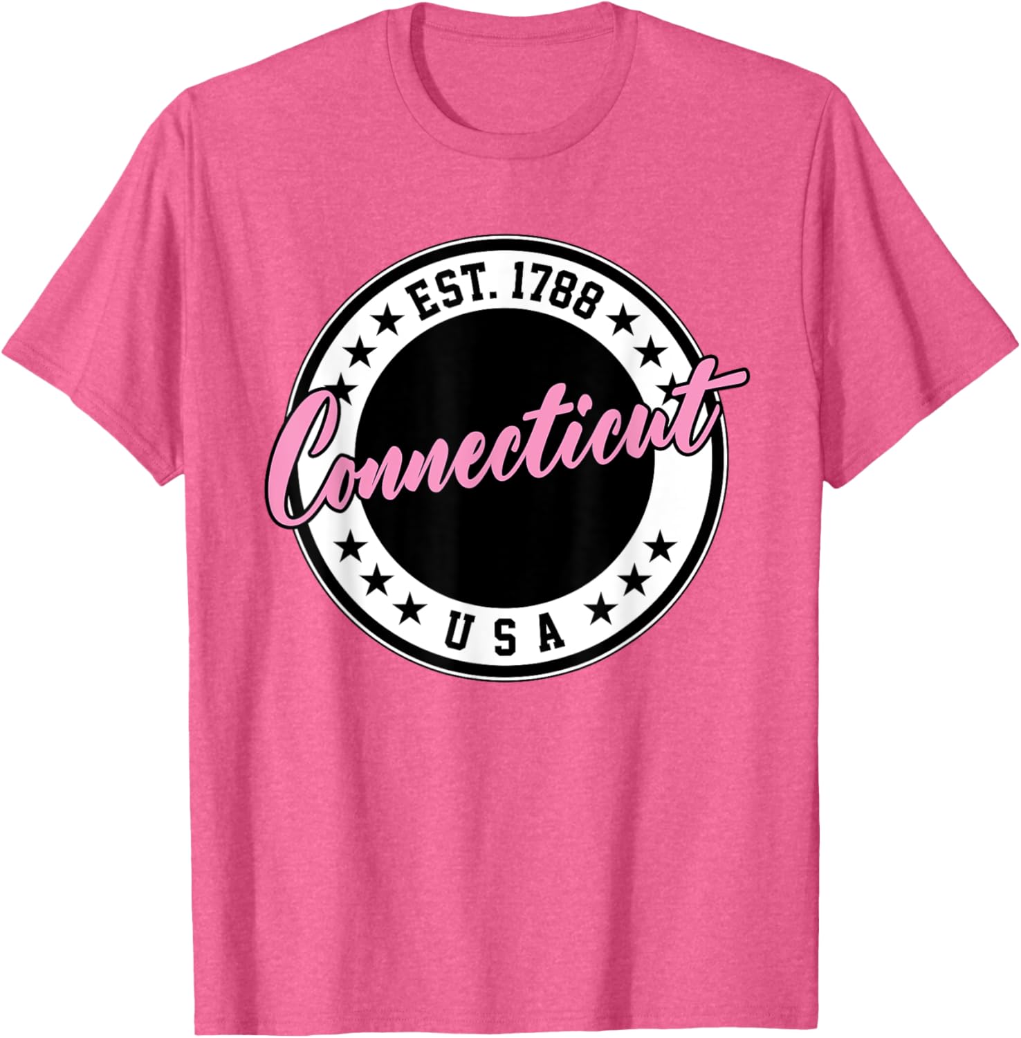 Connecticut Script Circle Pink Text T-Shirt for Casual Style and Comfort - 6