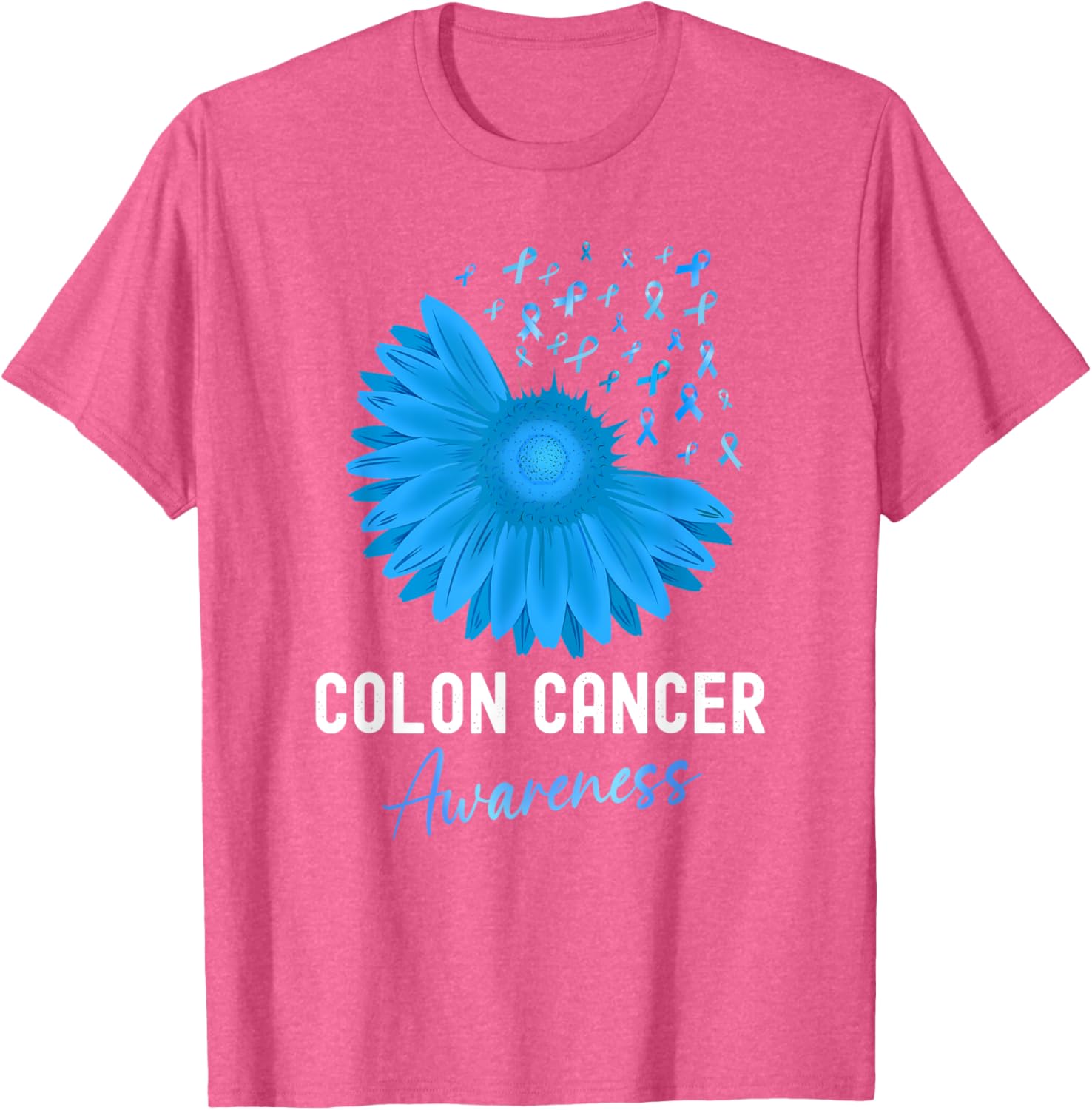 Colorectal Cancer Awareness Blue Ribbon Sunflower T-Shirt for Support - 7