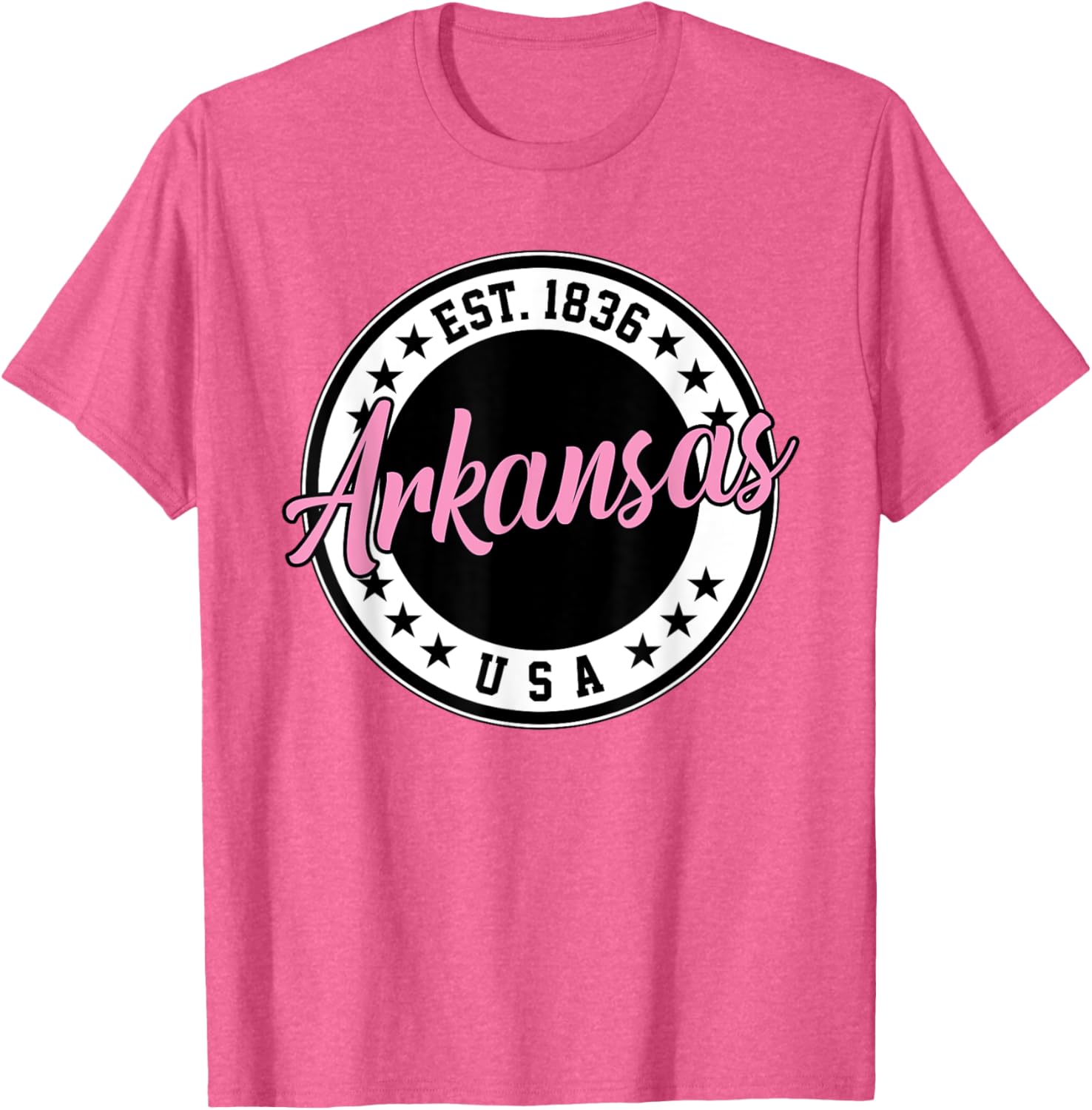 Arkansas Script Circle Pink Text T-Shirt for Stylish Comfort - 2