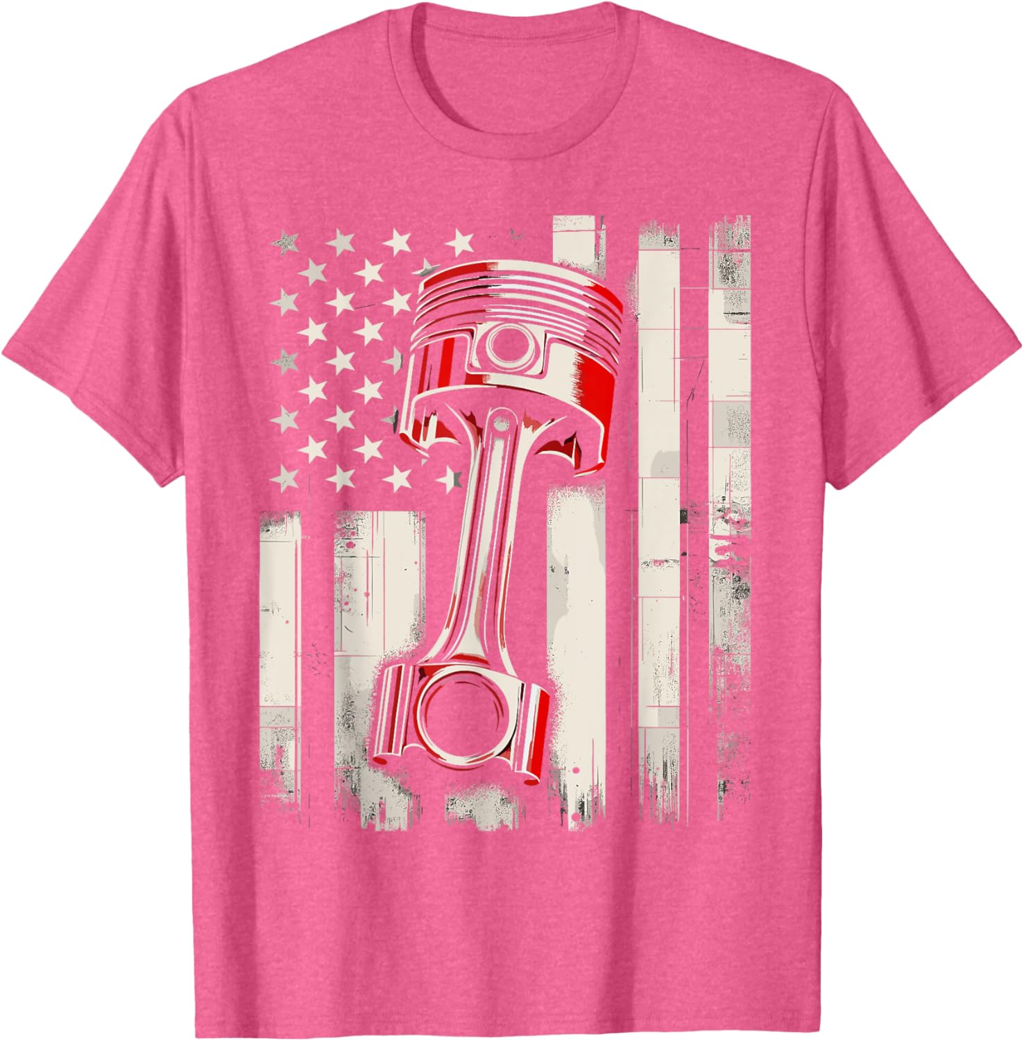 Vintage American Flag Piston Car Mechanic T-Shirt for Auto Enthusiasts - 7