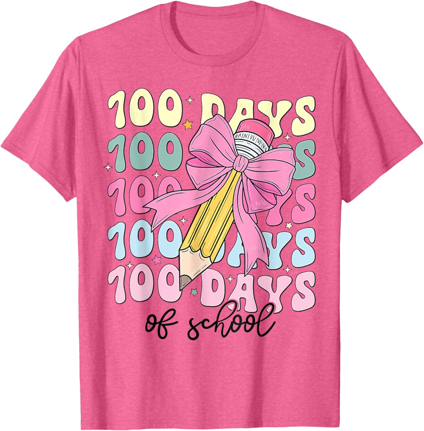 Coquette Bow 100th Day of School T-Shirt for Girls Fun School Celebration - 19
