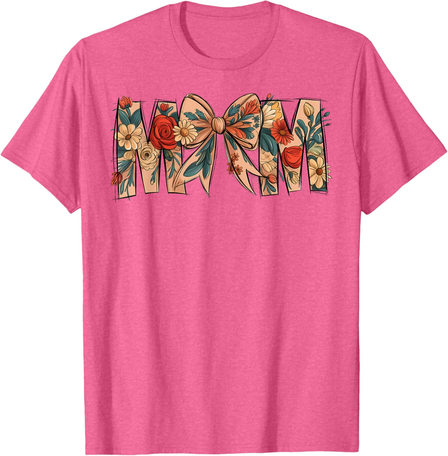 Charming Floral Coquette Bow T-Shirt for Moms on Mother's Day - 28