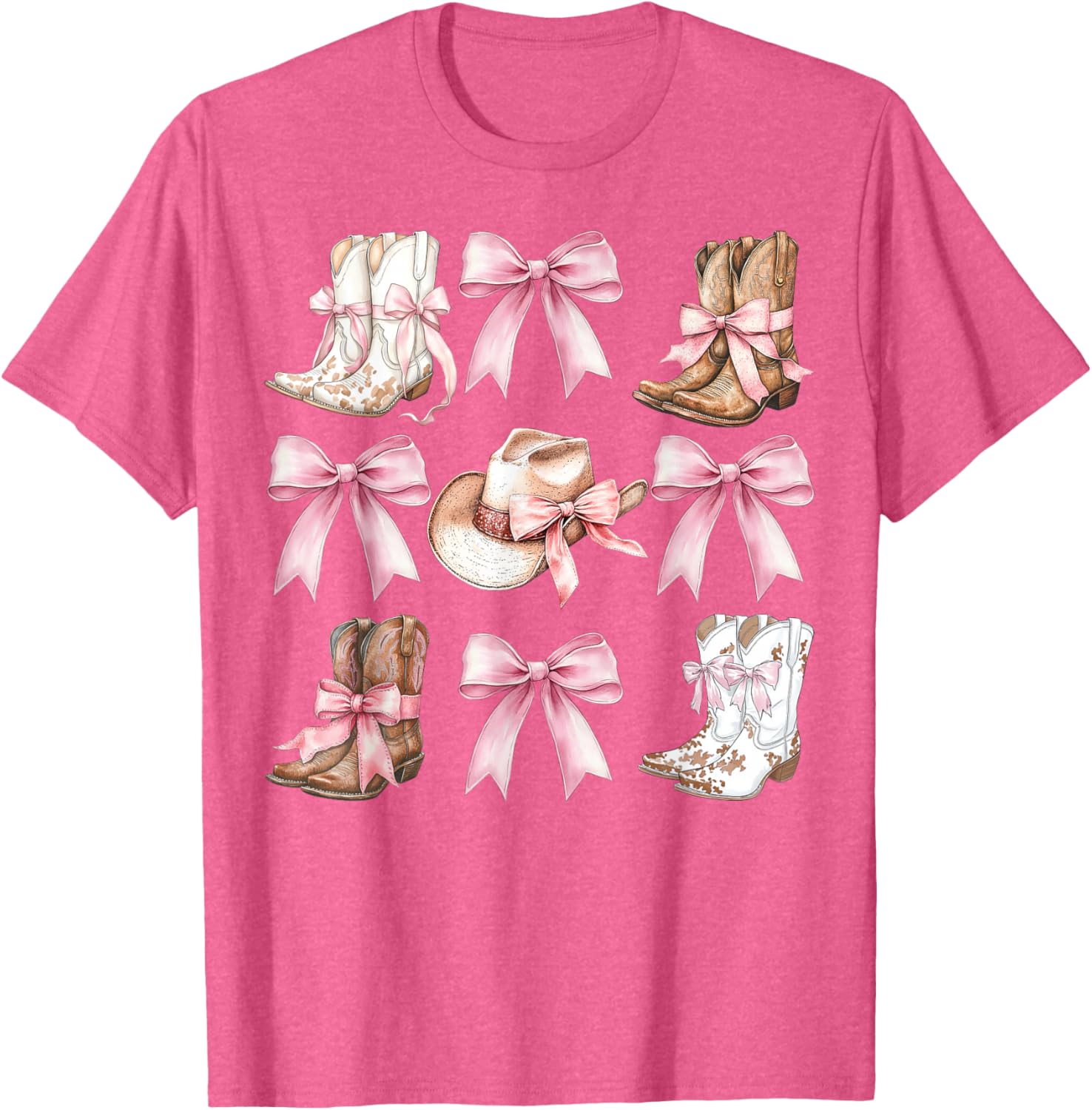 Coquette Cowgirl Boots with Pink Bows Stylish Y2K Womens T-Shirt - 22