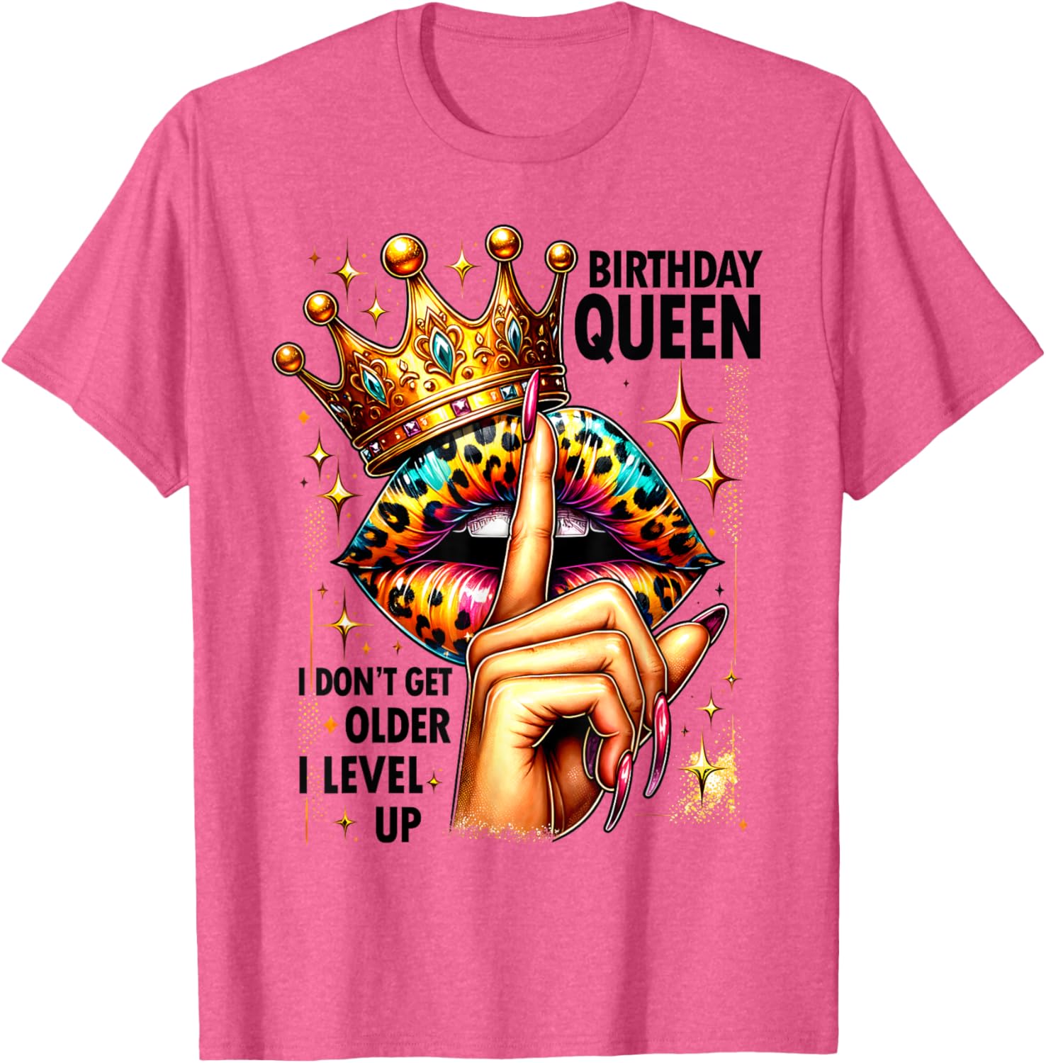 Crown Lips Birthday T-Shirt: Level Up Queen Party Style for Her - 2