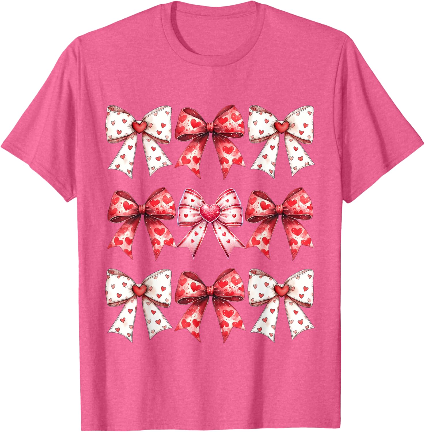 Valentine's Day Heart Coquette Bow Ribbons T-Shirt for Women and Girls - 3