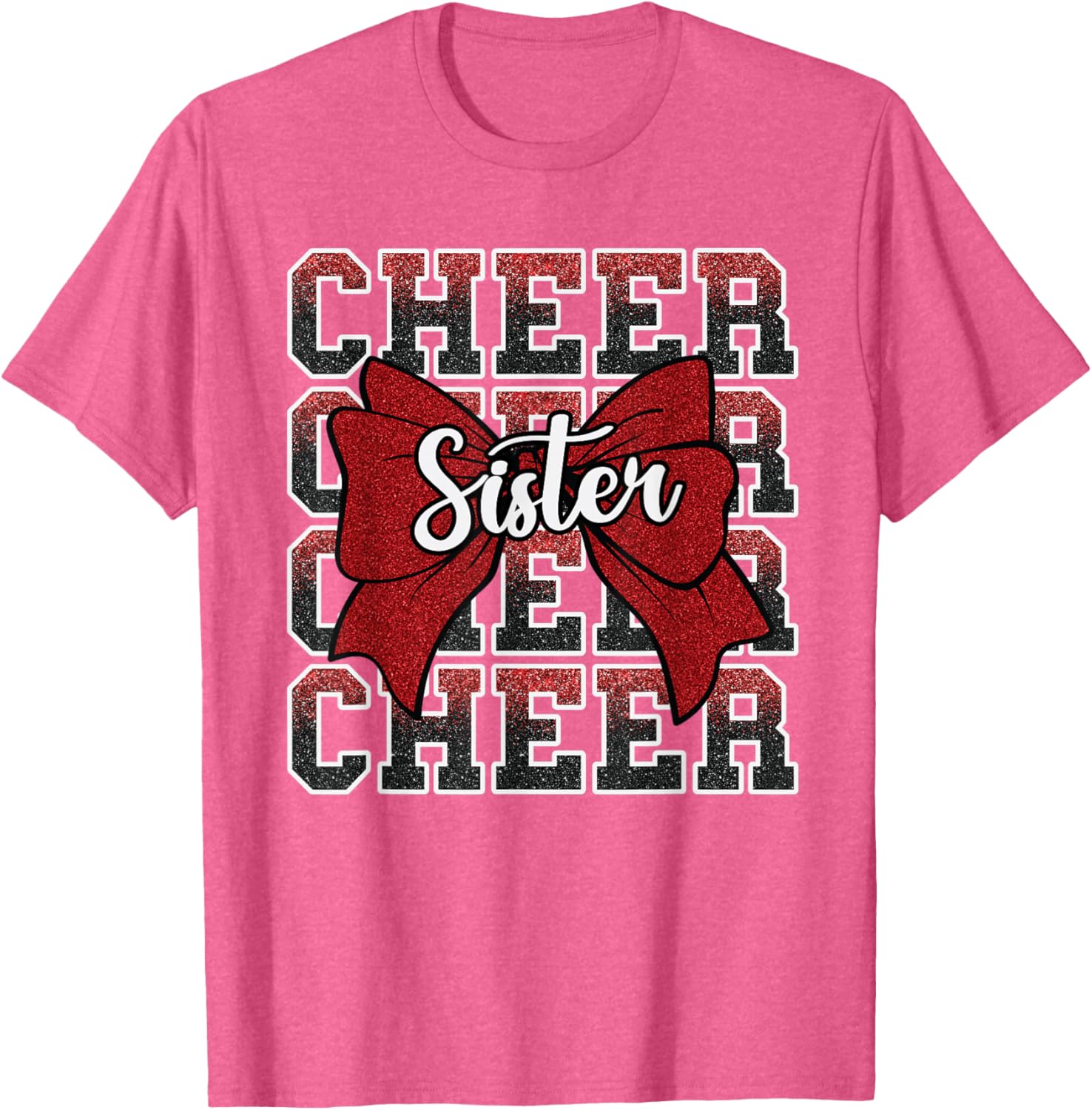 Coquette Cheer Sister Bow Red T-Shirt for Sport Cheerleaders - 11