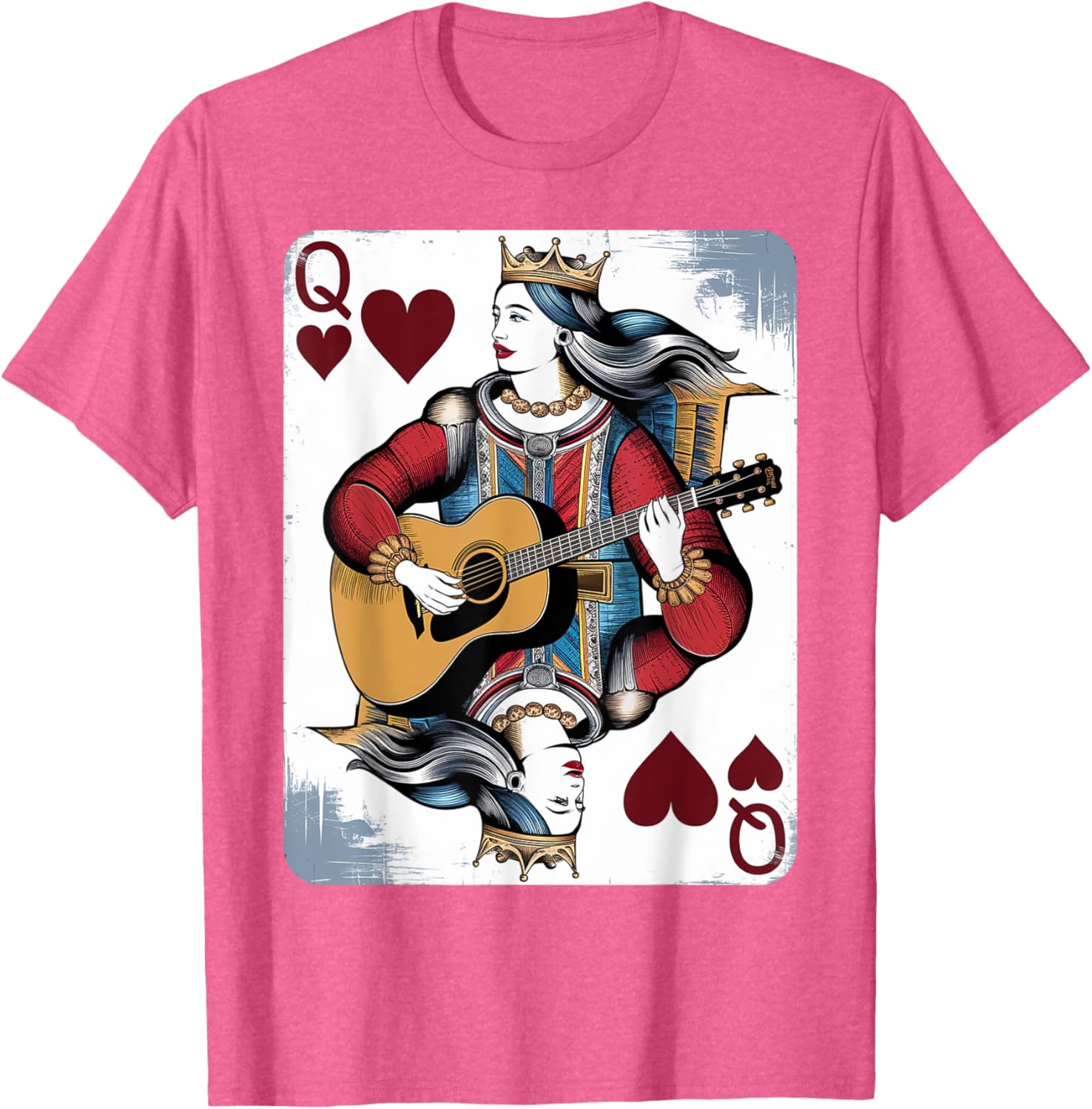 Vintage Queen of Hearts Guitarist T-Shirt for Music and Card Game Lovers - 12