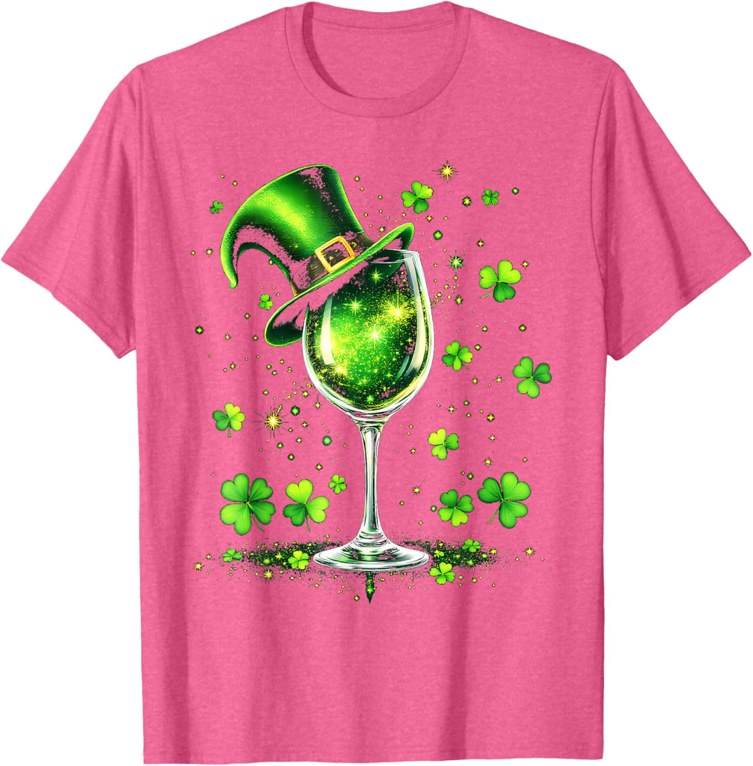 St Patricks Day Shamrock Wine Glass and Leprechaun Hat T-Shirt - 26