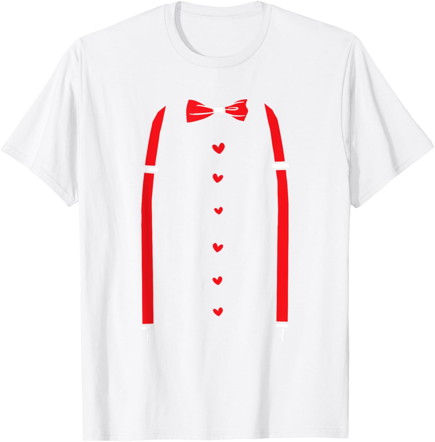 Valentine's Day Red Suspenders Bow Design T-Shirt for Men and Women - 20