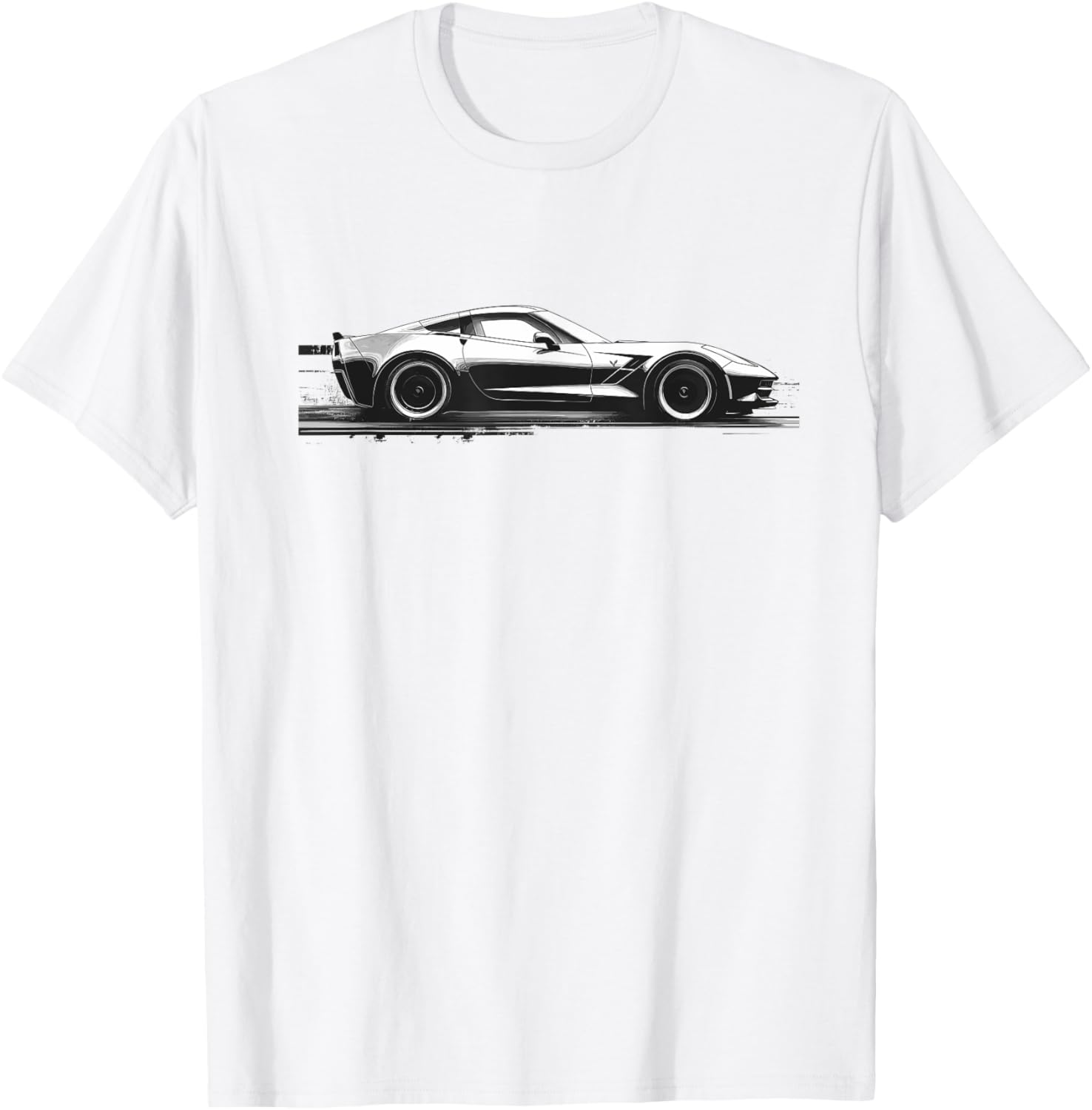 C7 Vette Silhouette Black and White Supercar Racecar T-Shirt - 10